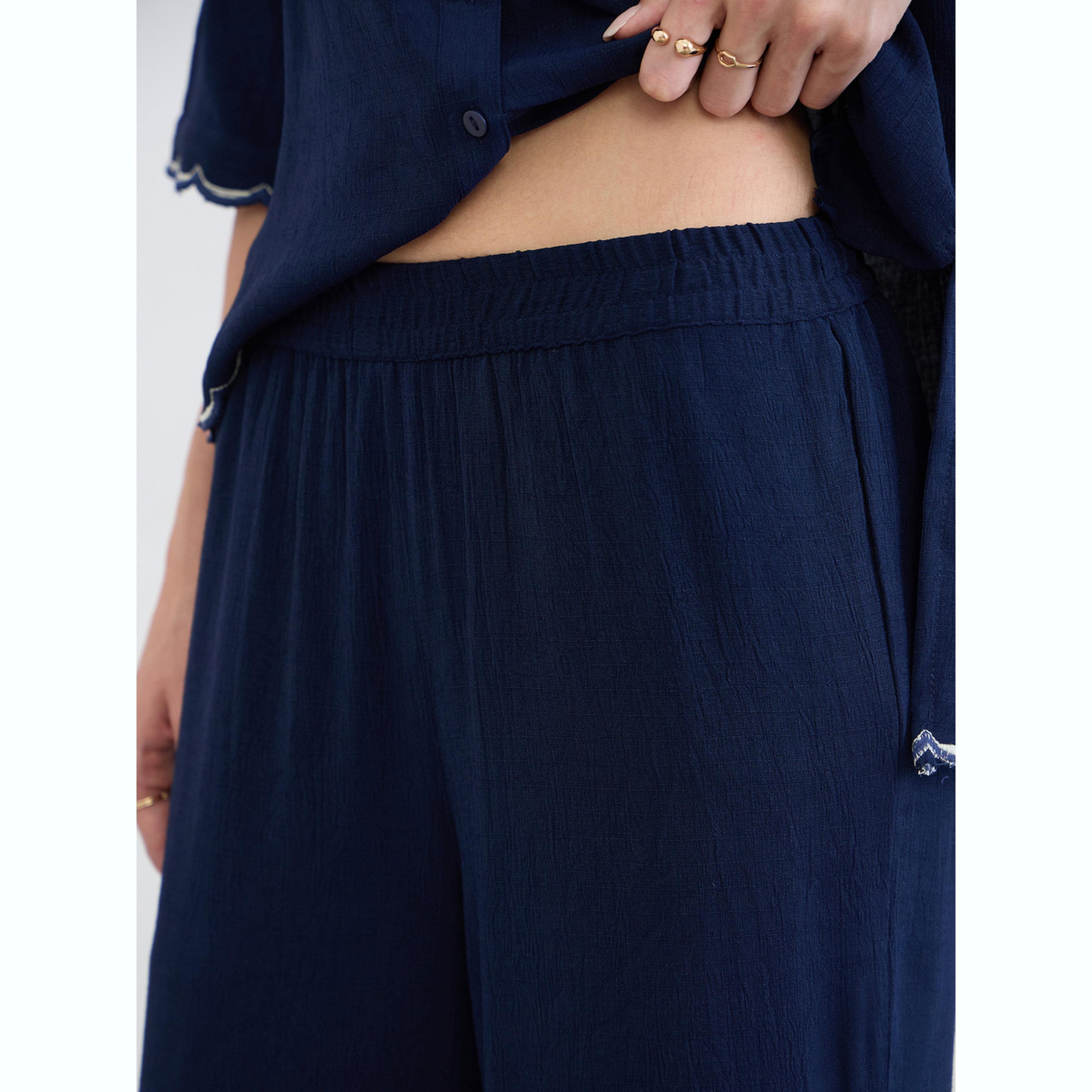 Styli Navy Blue Chambray Embroidered Shirt and Pants Co-Ords-women-clothing-coordsets-image-6