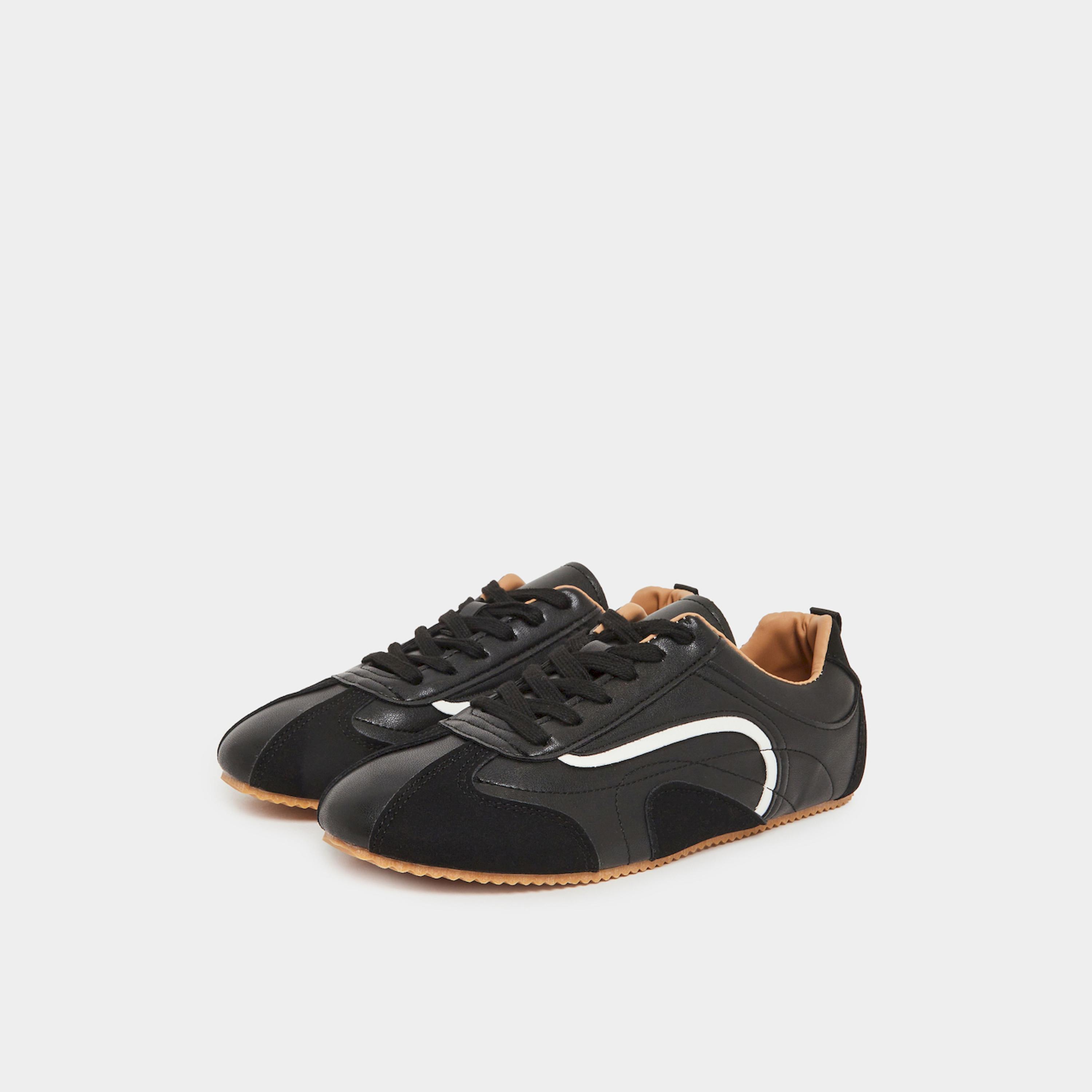 Styli Black Retro Lace Up Sneakers-sports-women-shoes-image-1