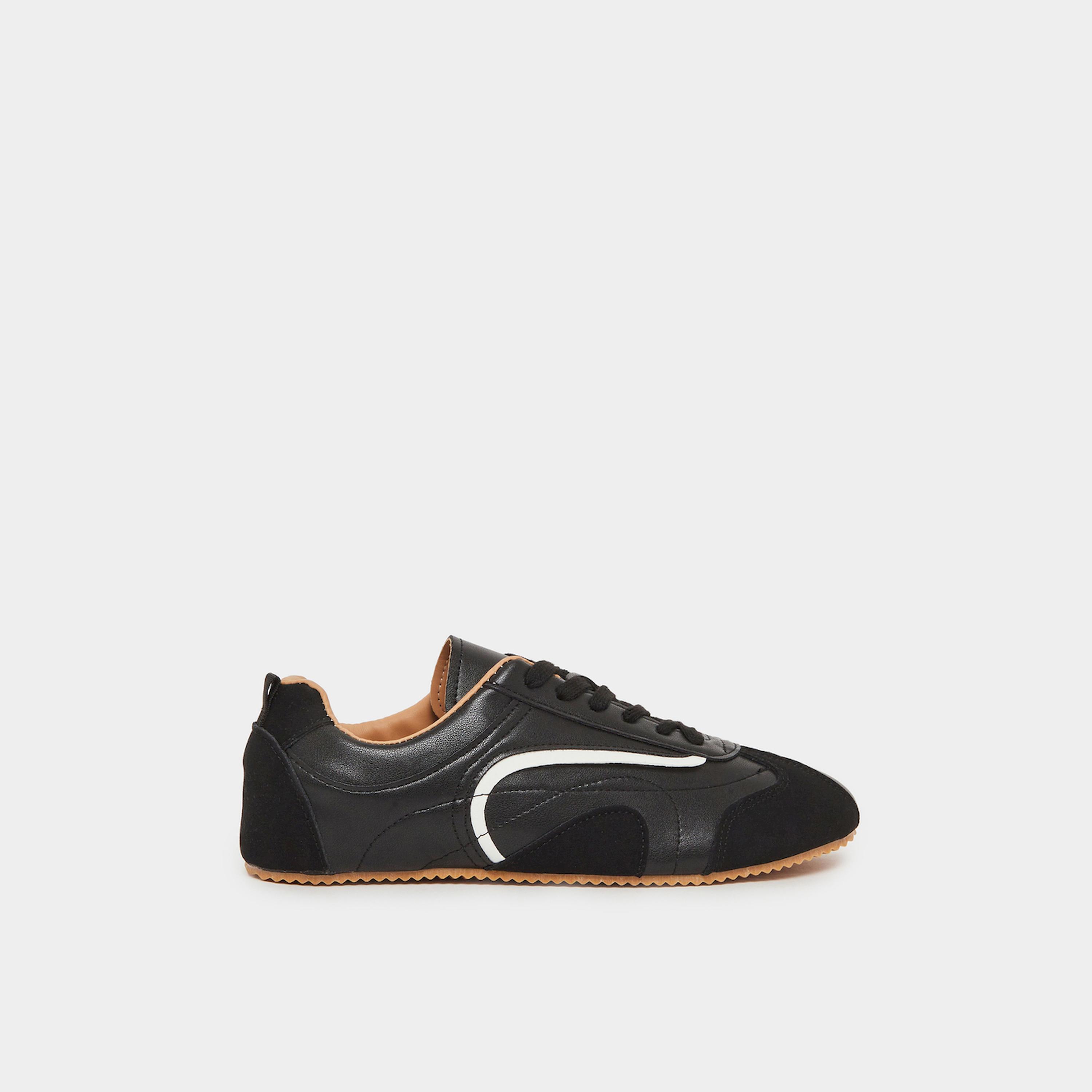 Styli Black Retro Lace Up Sneakers-sports-women-shoes-image-2