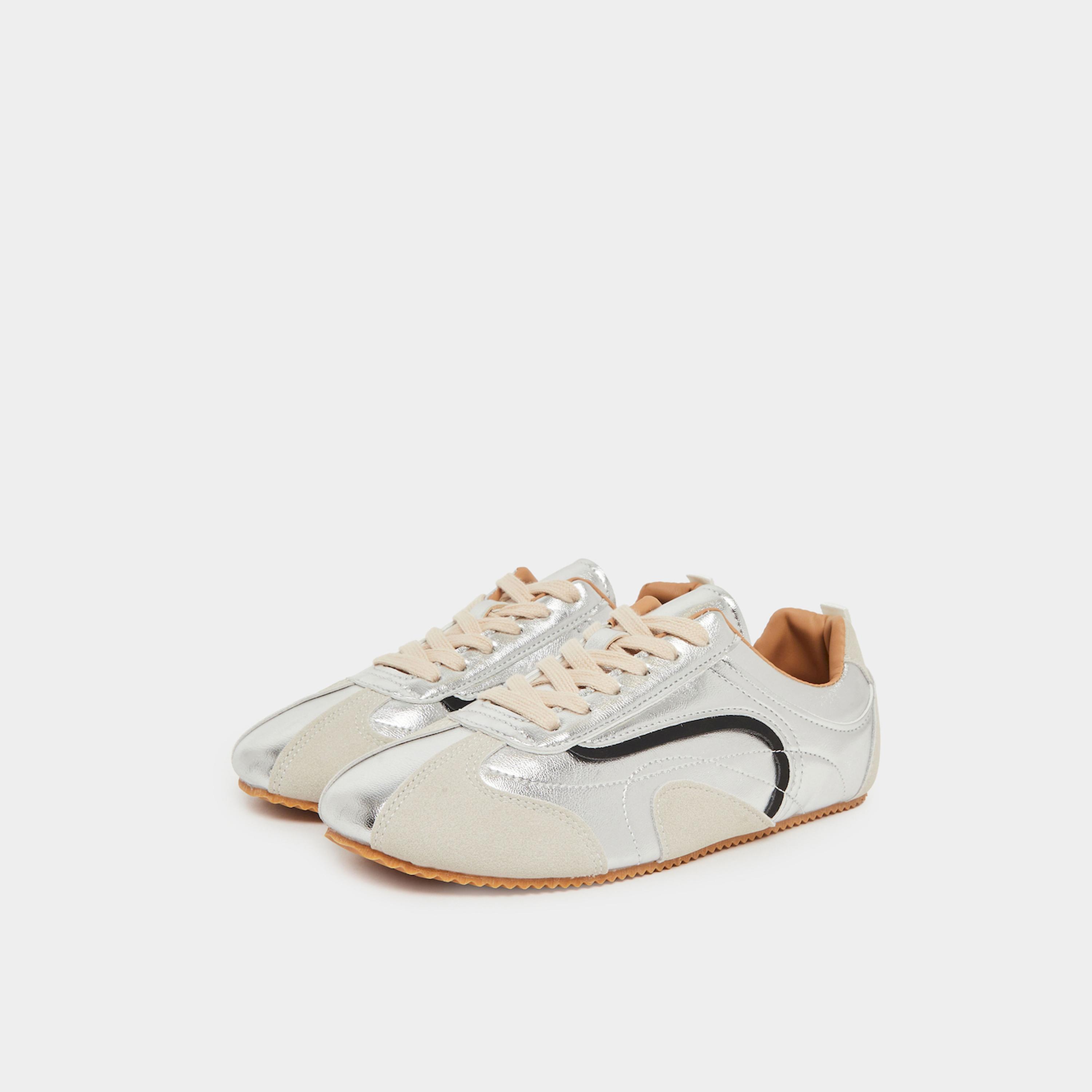 Styli Silver Metallic Retro Lace Up Sneakers-sports-women-shoes-image-1