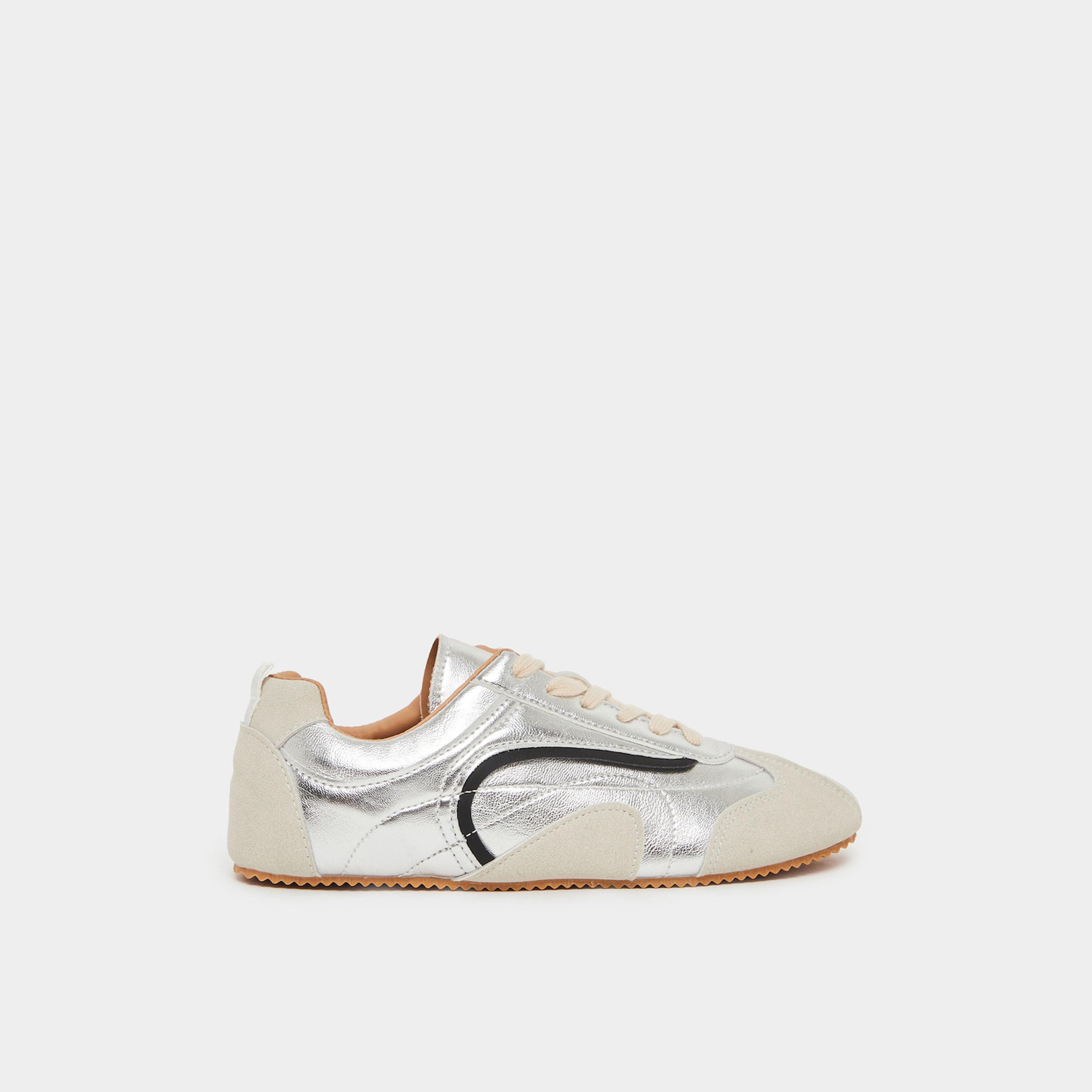 Styli Silver Metallic Retro Lace Up Sneakers-sports-women-shoes-image-2