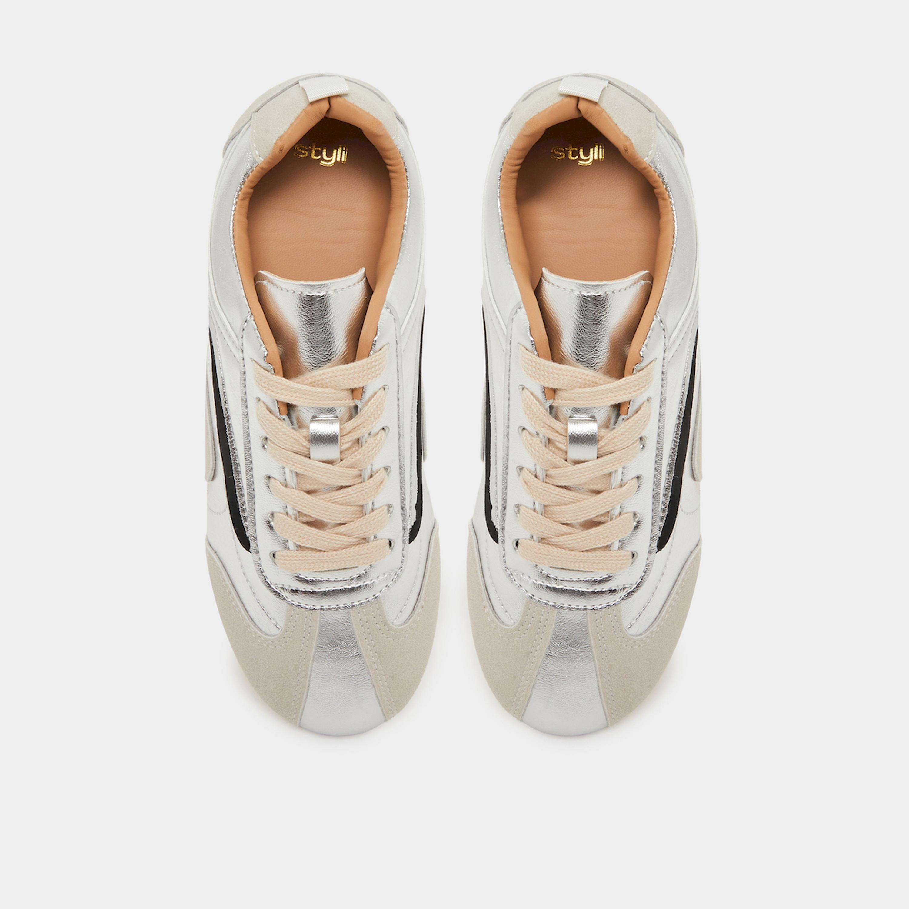 Styli Silver Metallic Retro Lace Up Sneakers-sports-women-shoes-image-3