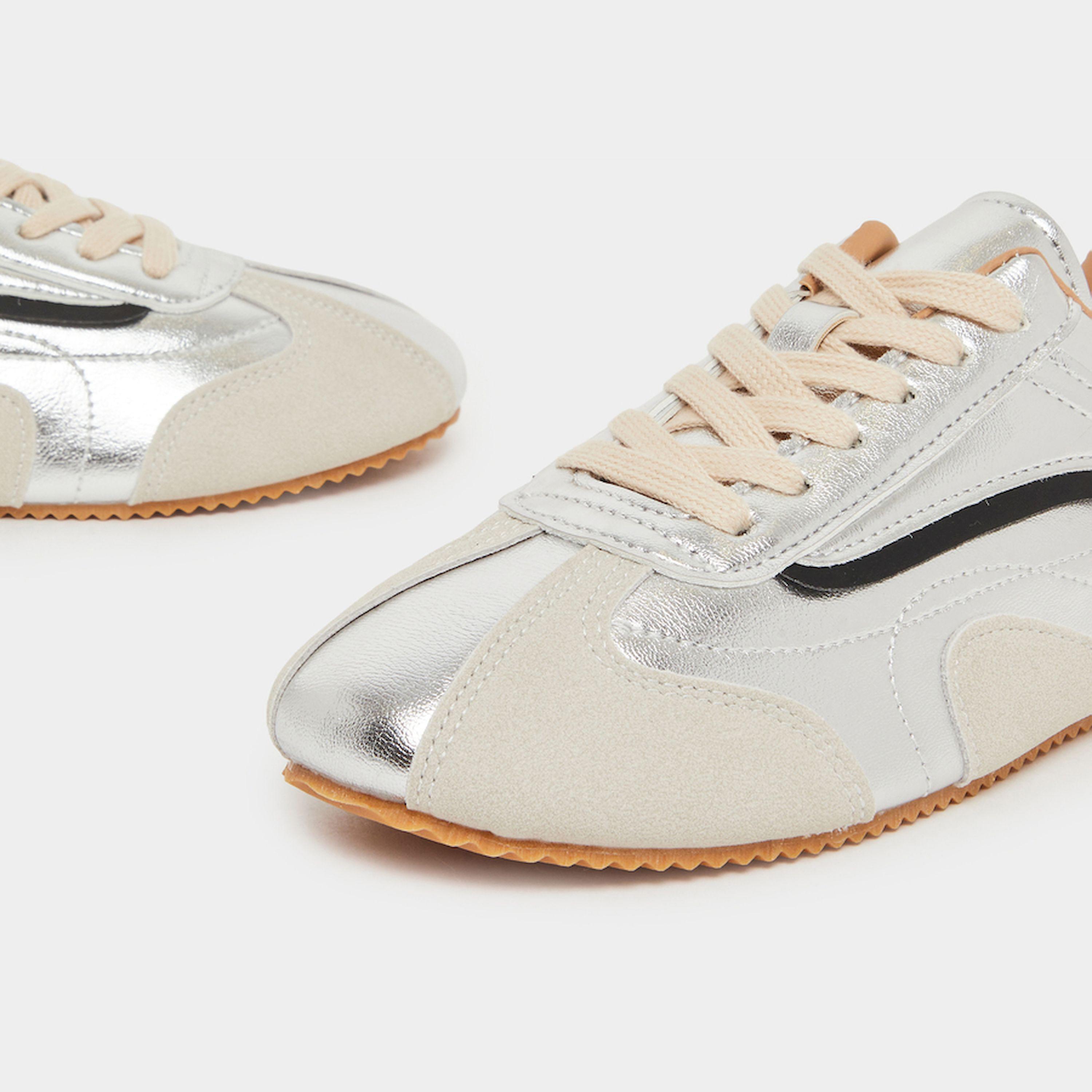 Styli Silver Metallic Retro Lace Up Sneakers-sports-women-shoes-image-4