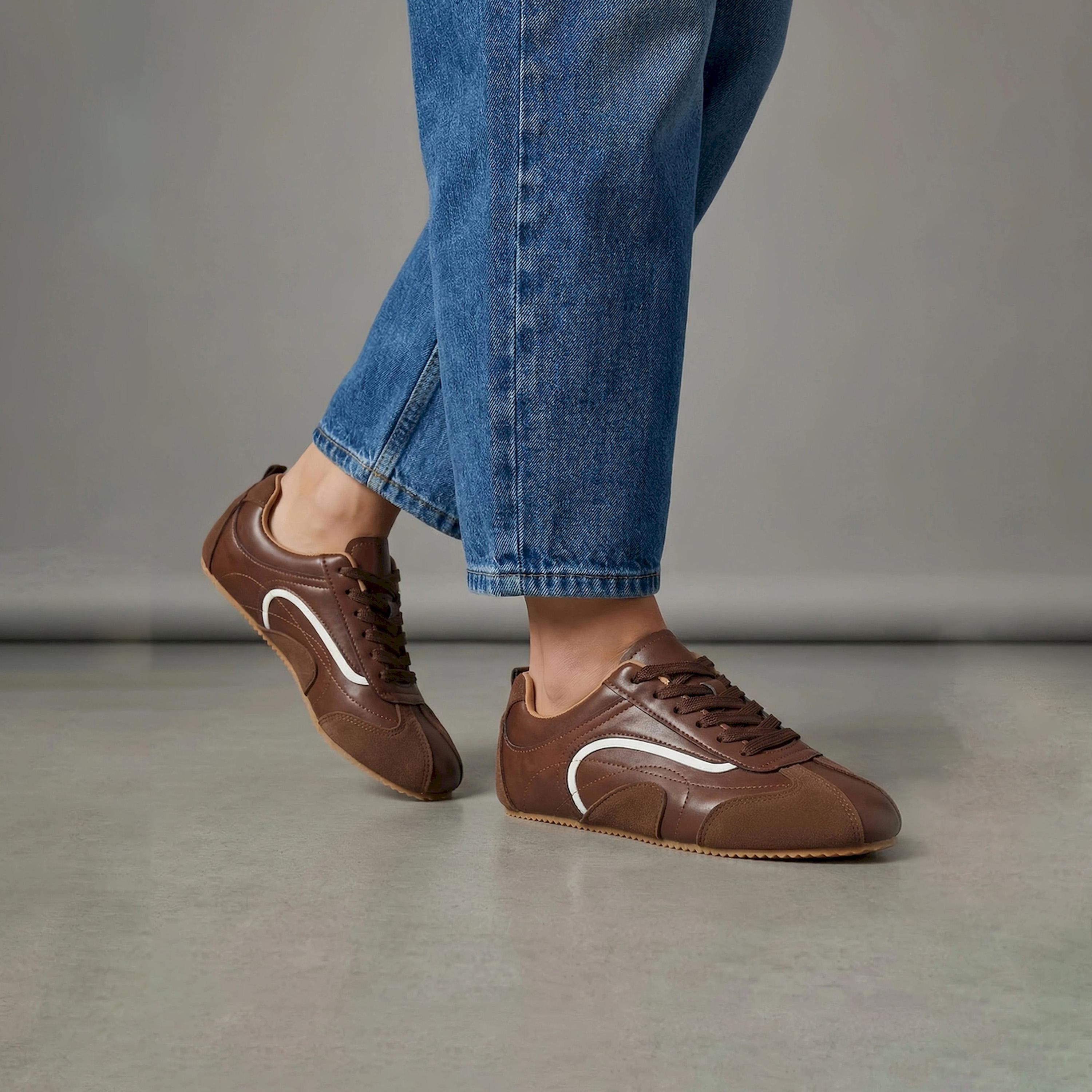 Styli Brown Retro Lace Up Sneakers-women-shoes-sneakers-image-2