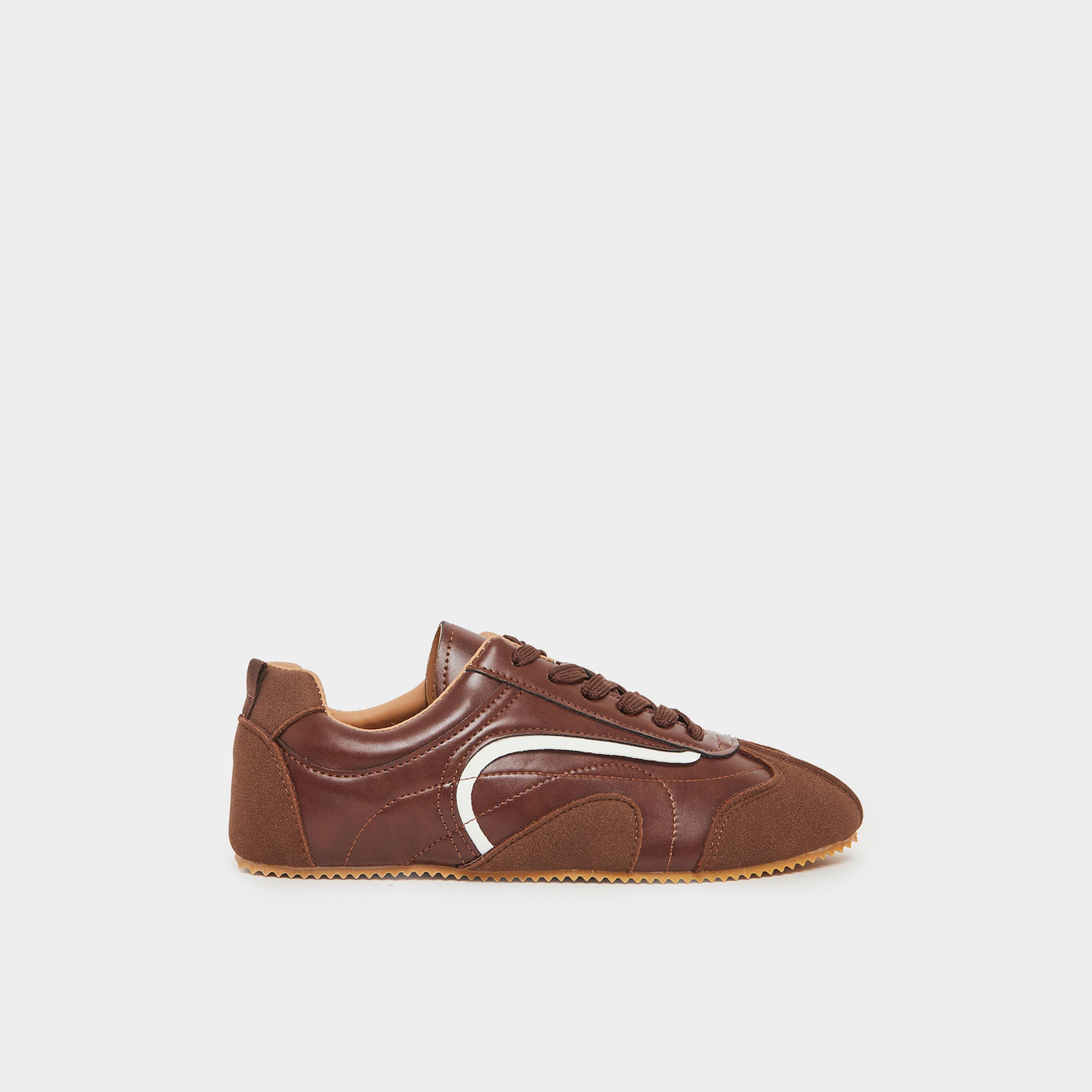 Styli Brown Retro Lace Up Sneakers-women-shoes-sneakers-image-3