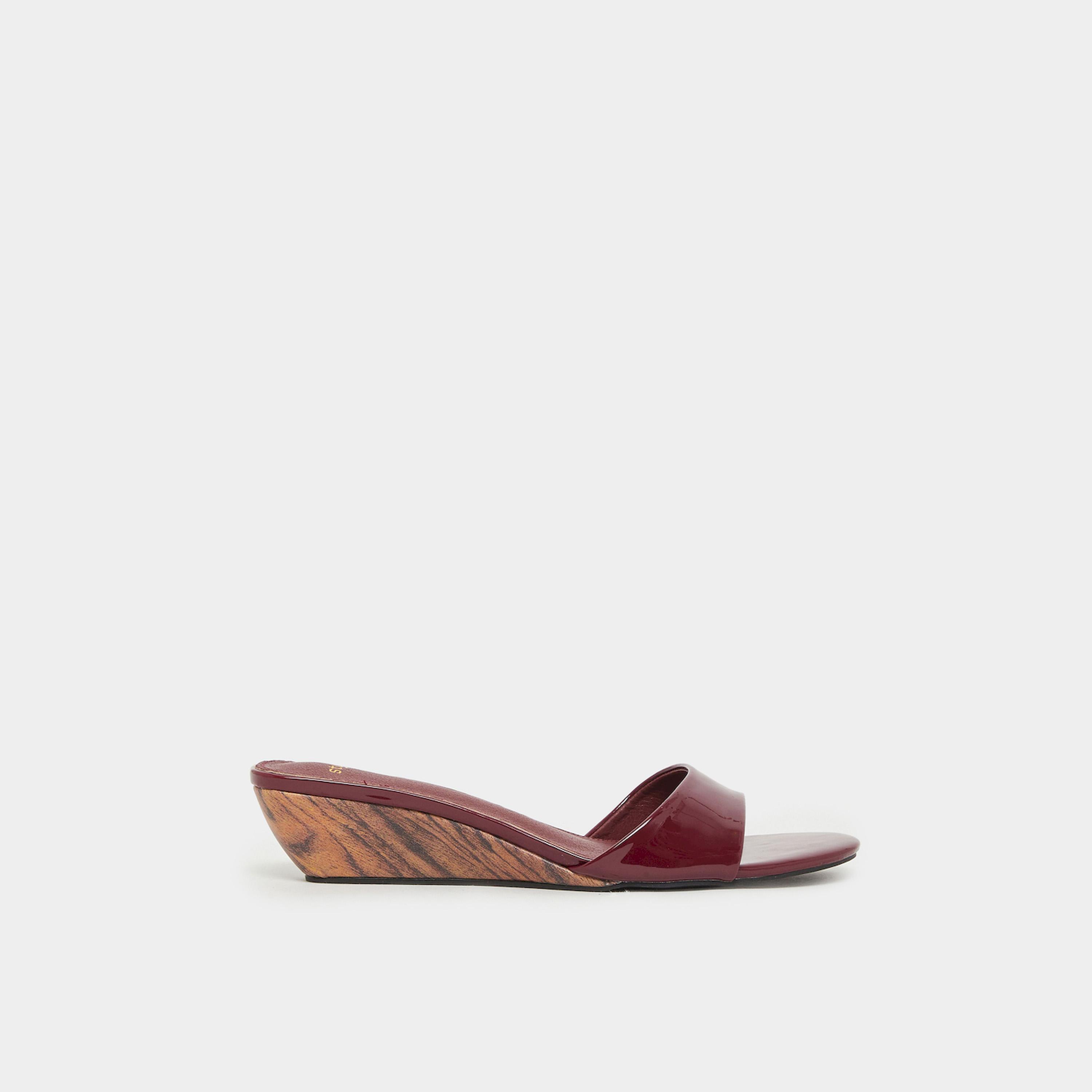 Styli Burgundy Patent Low Wedge Heel Mules-women-shoes-sandals-heeled-image-2
