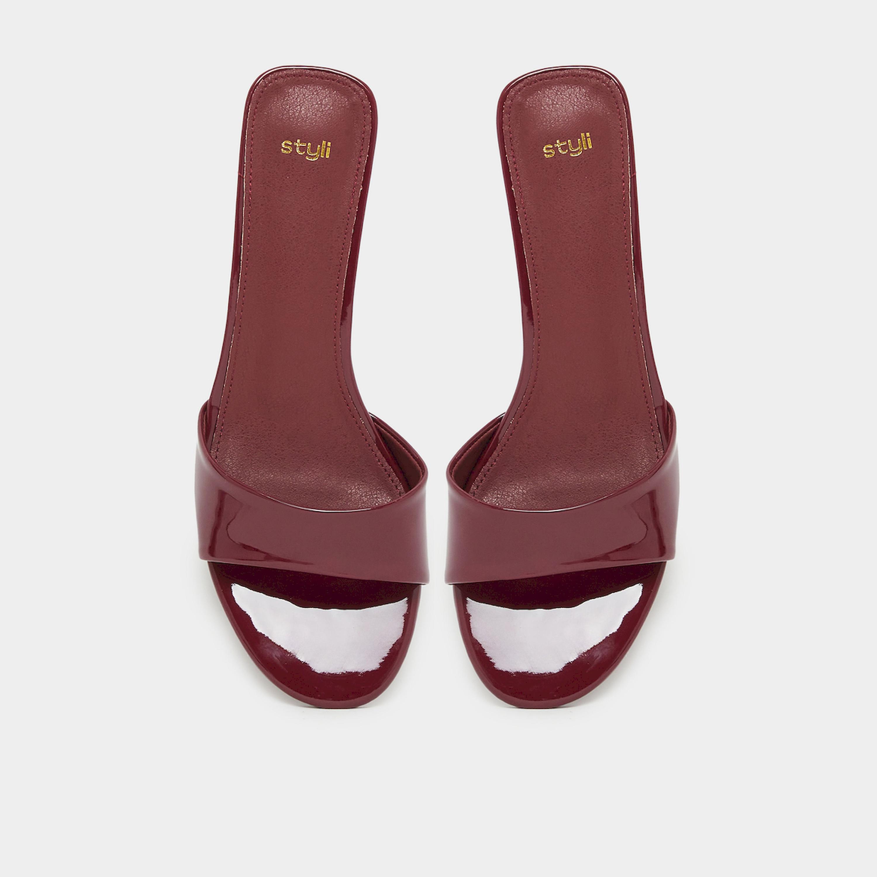 Styli Burgundy Patent Low Wedge Heel Mules-women-shoes-sandals-heeled-image-5