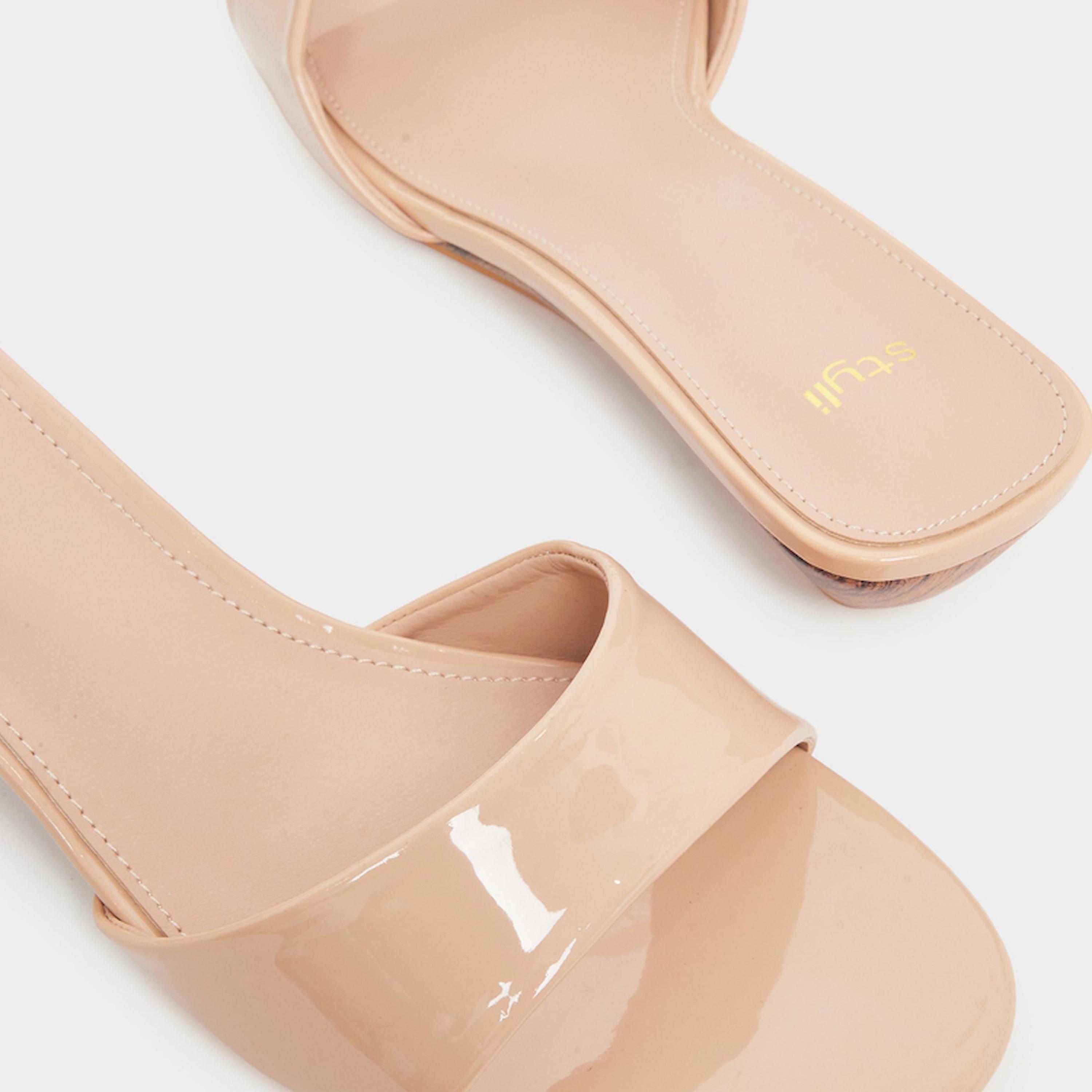 Styli Beige Patent Low Wedge Heel Mules-women-shoes-sandals-heeled-image-3