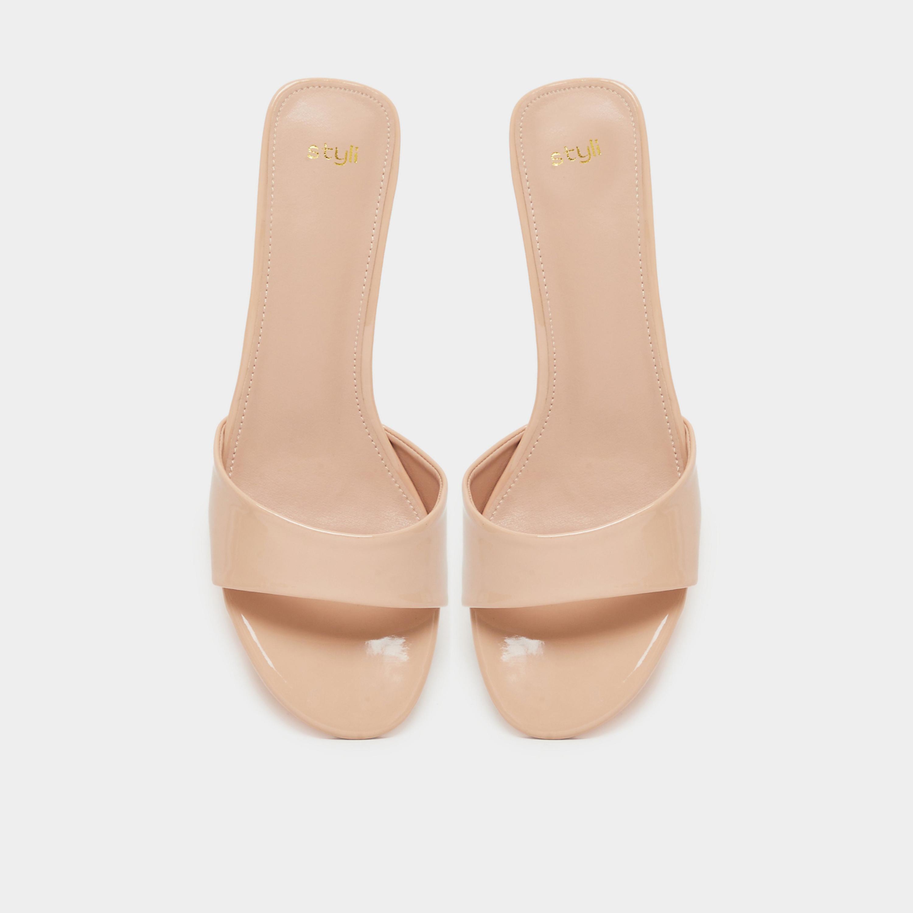 Styli Beige Patent Low Wedge Heel Mules-women-shoes-sandals-heeled-image-5
