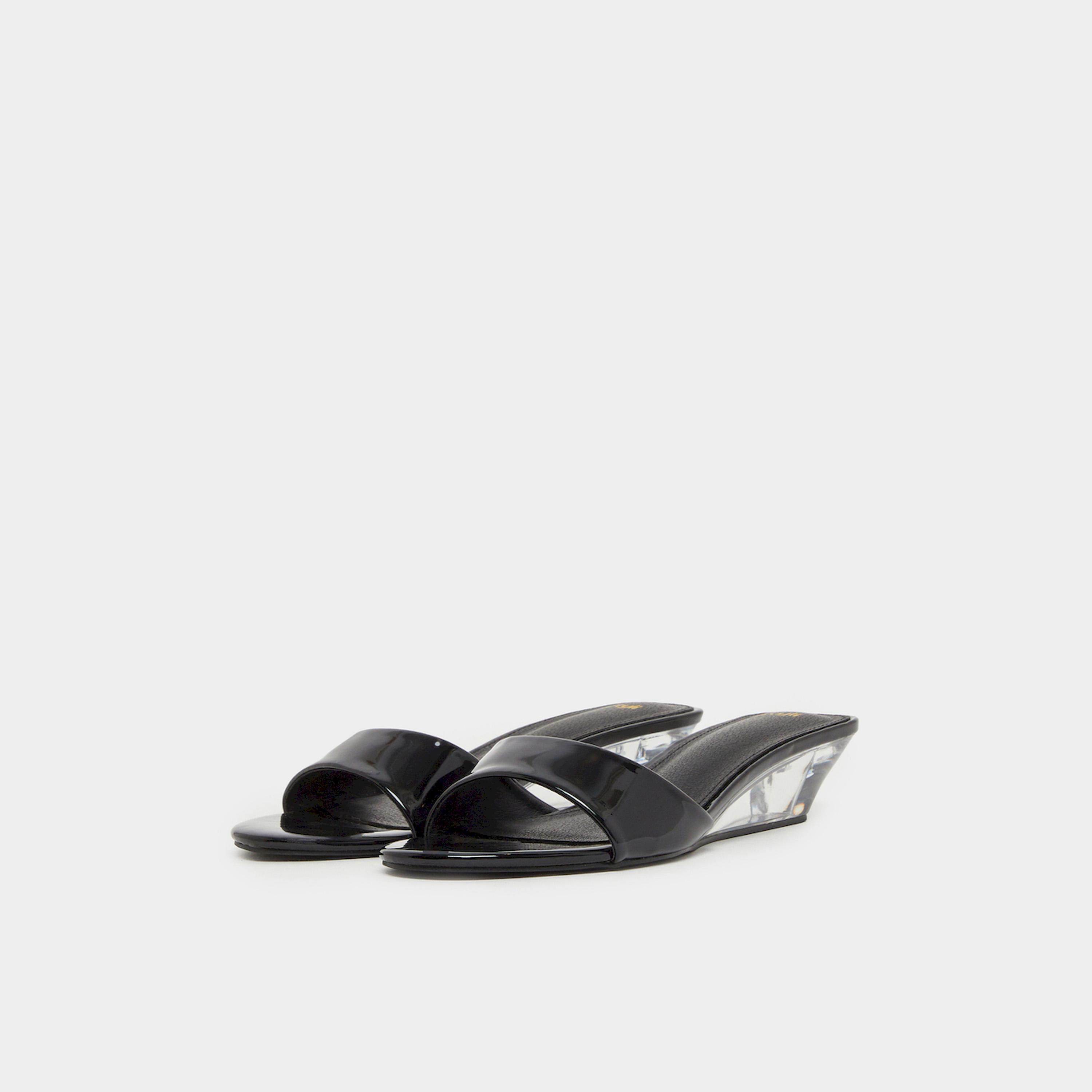 Styli Black Patent Low Wedge Heel Mules-women-shoes-sandals-heeled-image-1