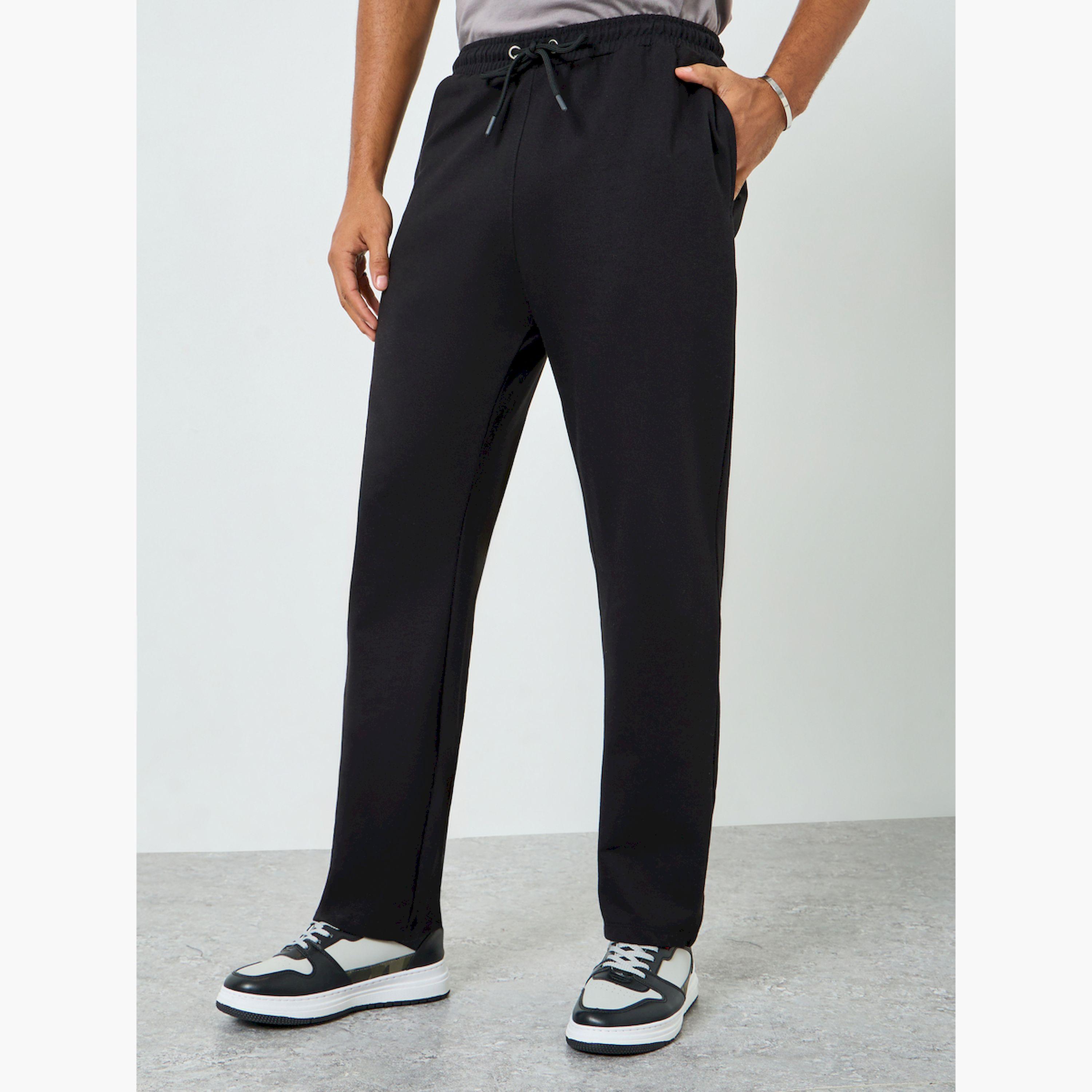 Styli Men Black Solid Joggers with Drawstring-men-clothing-bottoms-joggers-image-1