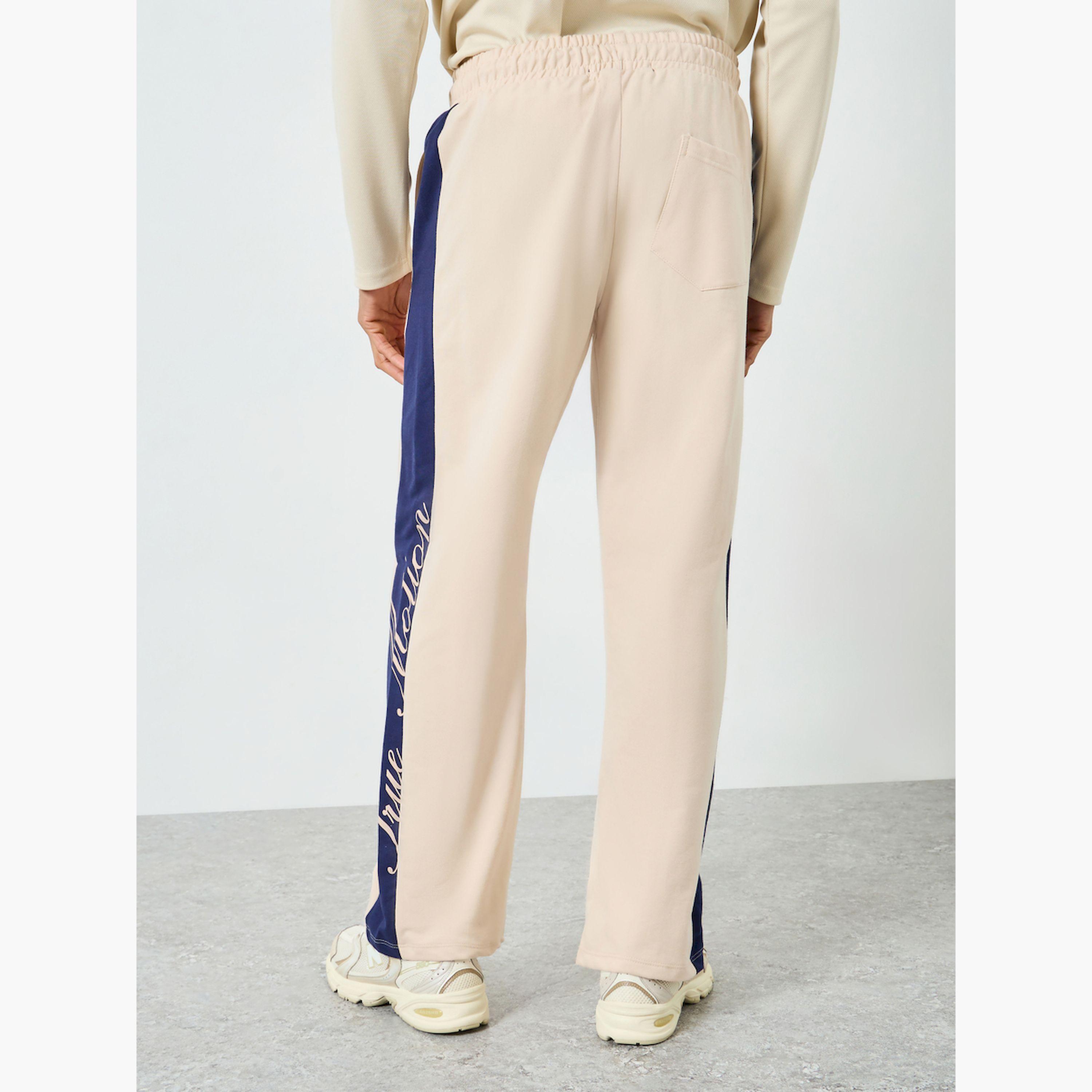 Styli Men Beige Oversized Contrast Panel Printed Joggers-men-clothing-bottoms-joggers-image-4