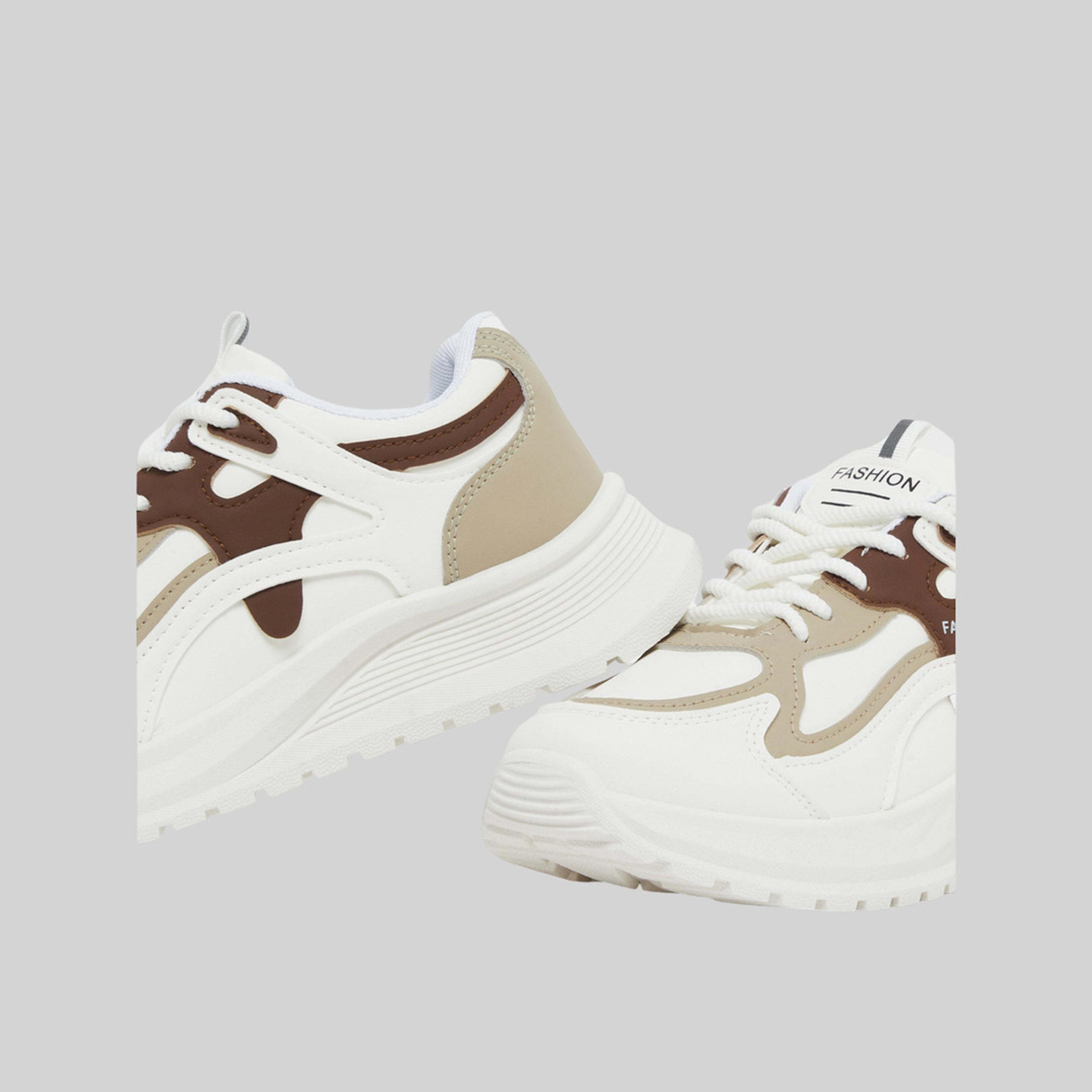 Styli Textured Lace Up Chunky Sneakers-women-shoes-sneakers-image-3