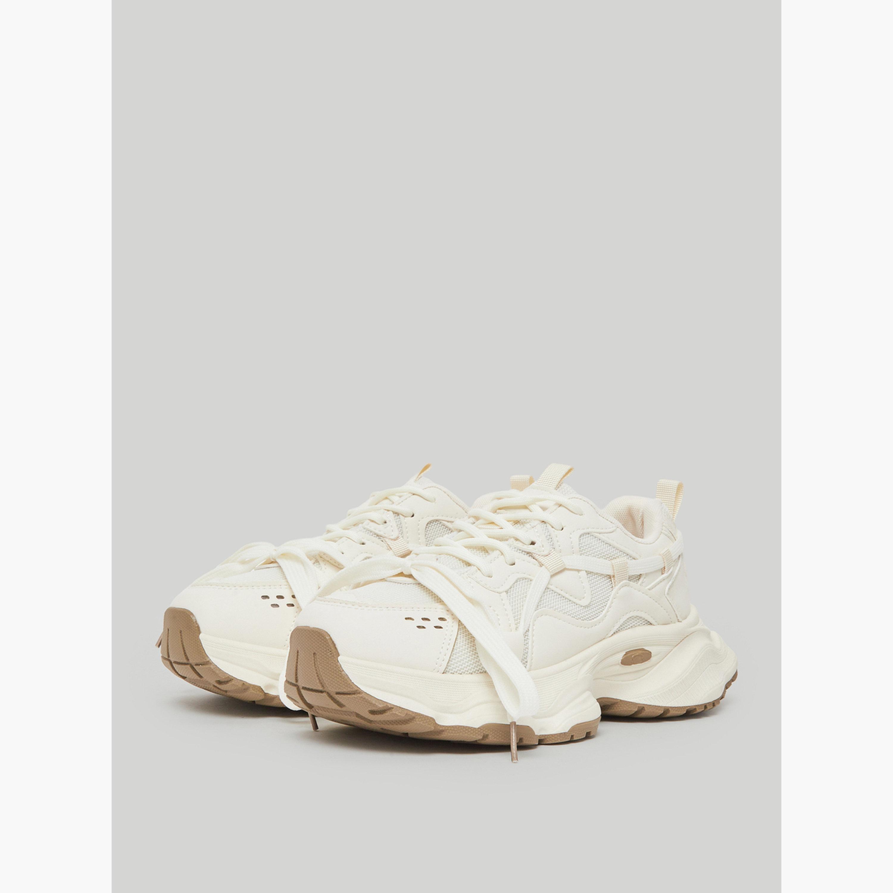 Styli White Chunky Sole Lace-Up Sneakers-women-shoes-sneakers-image-1