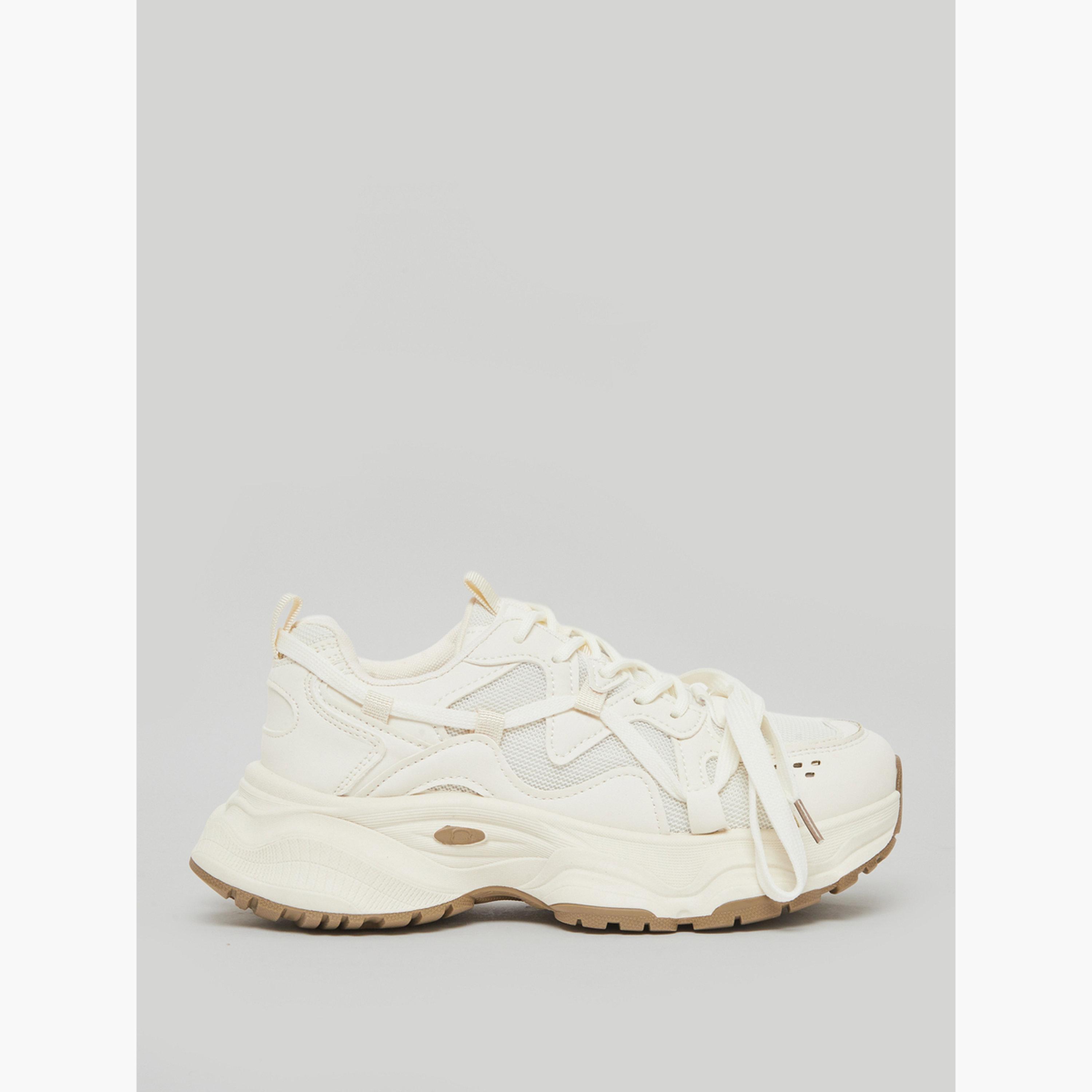 Styli White Chunky Sole Lace-Up Sneakers-women-shoes-sneakers-image-2