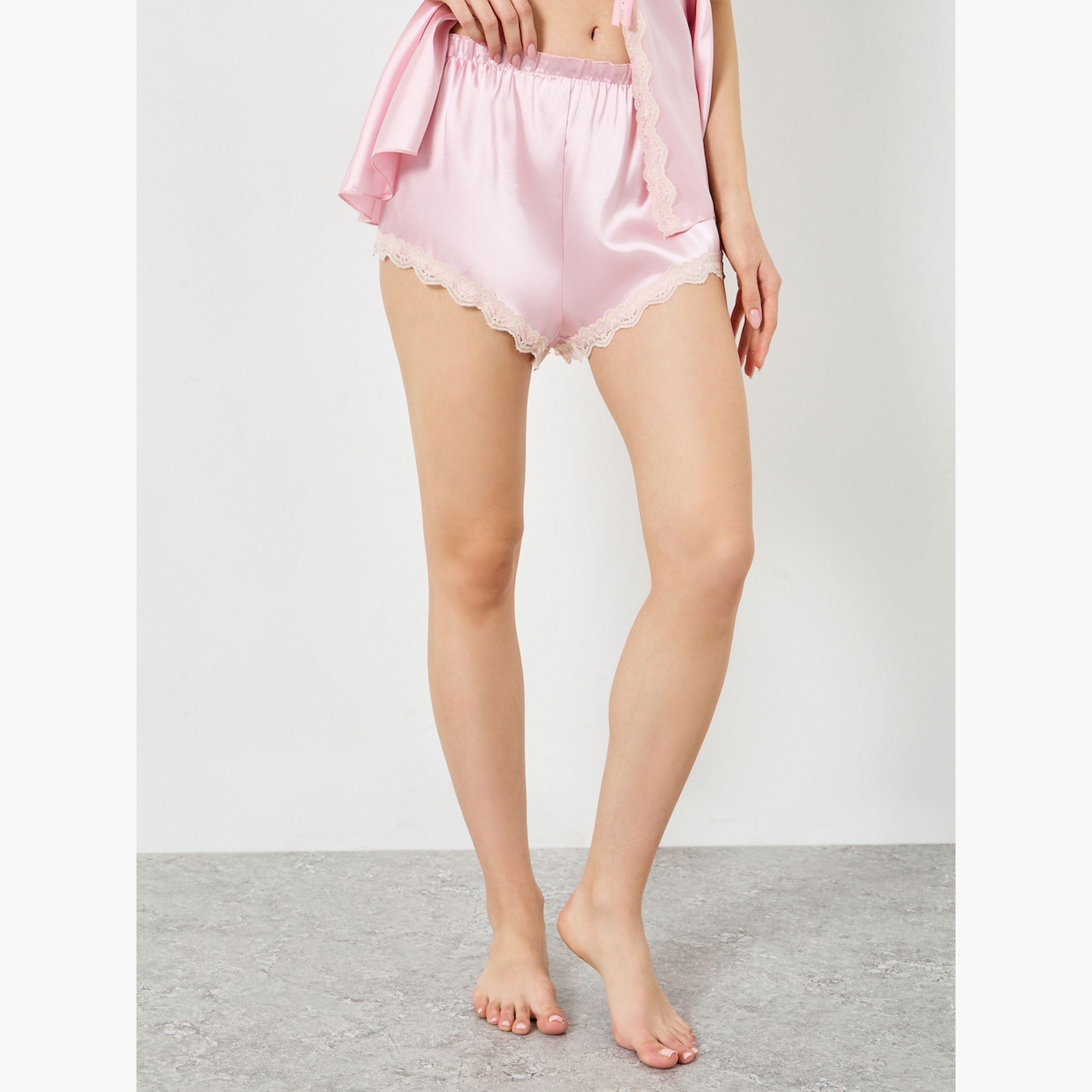 Take Two Light Pink Satin Slit Hem Lace Trim Camisole with Brief Set-women-clothing-lingerie-lingeriesets-image-5
