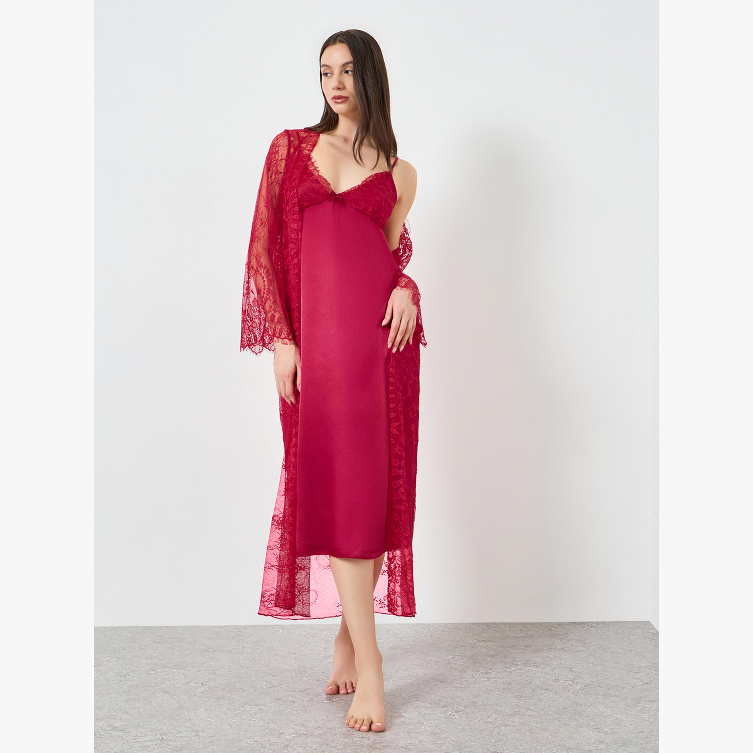 Take Two Red Satin Slip and Lace Robe Set-women-clothing-nightwear-robes-image-2