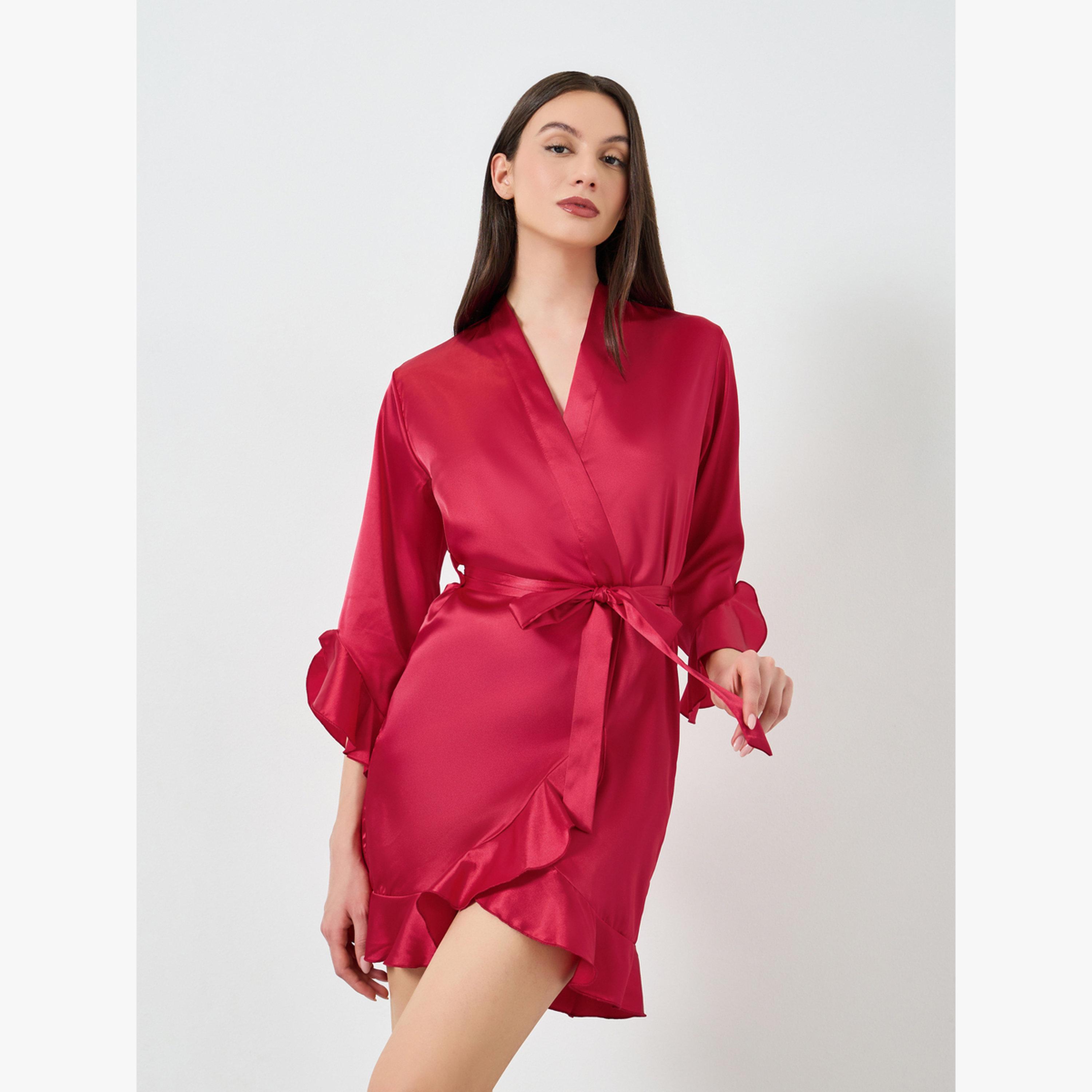 روب ساتان بحافة كشكش-women-clothing-nightwear-robes-image-1