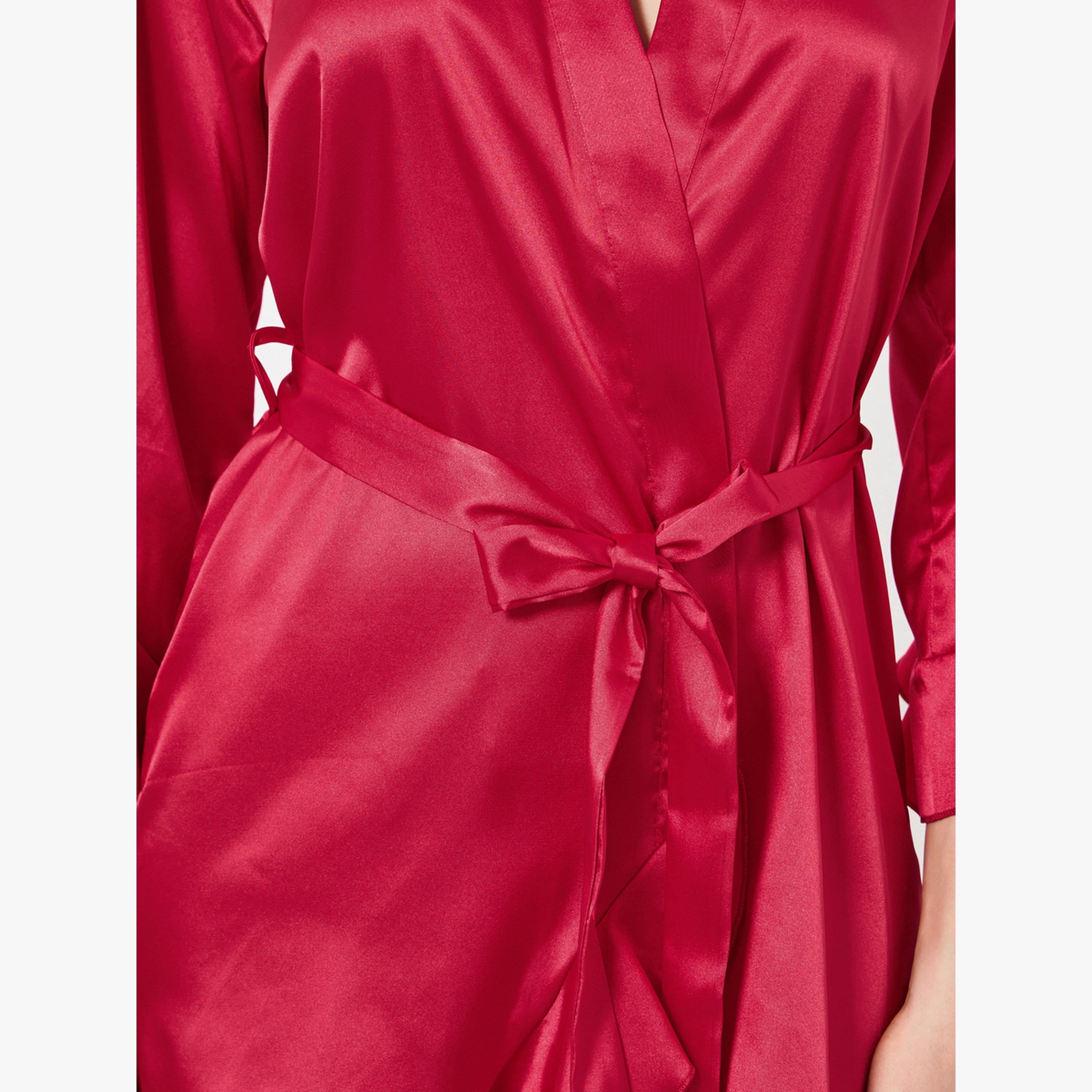 Take Two Red Satin Robe with Ruffle Trim-women-clothing-nightwear-robes-image-3