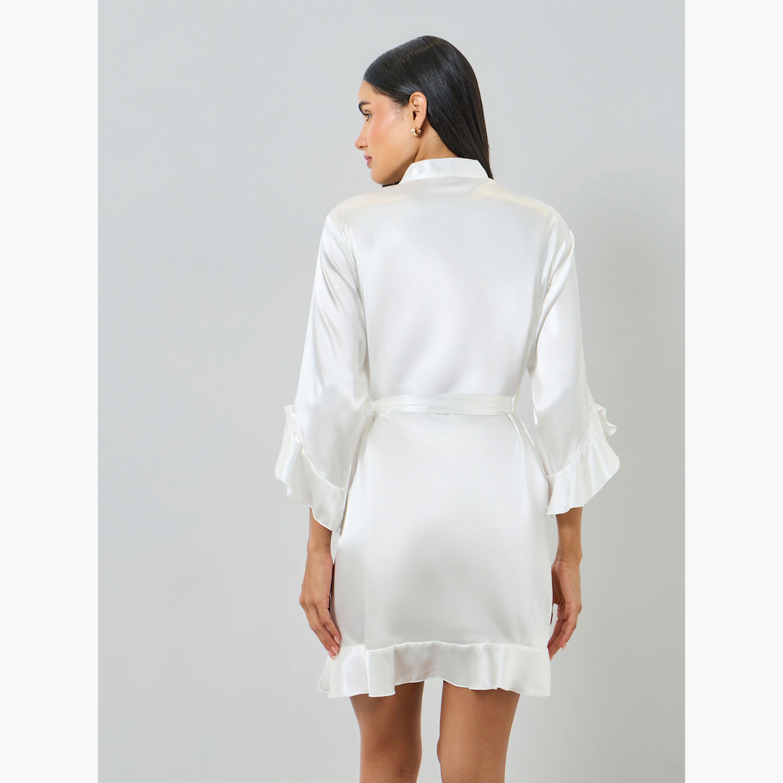 Take Two White Ruffle Trim Robe with Waist Tie-women-clothing-nightwear-robes-image-3