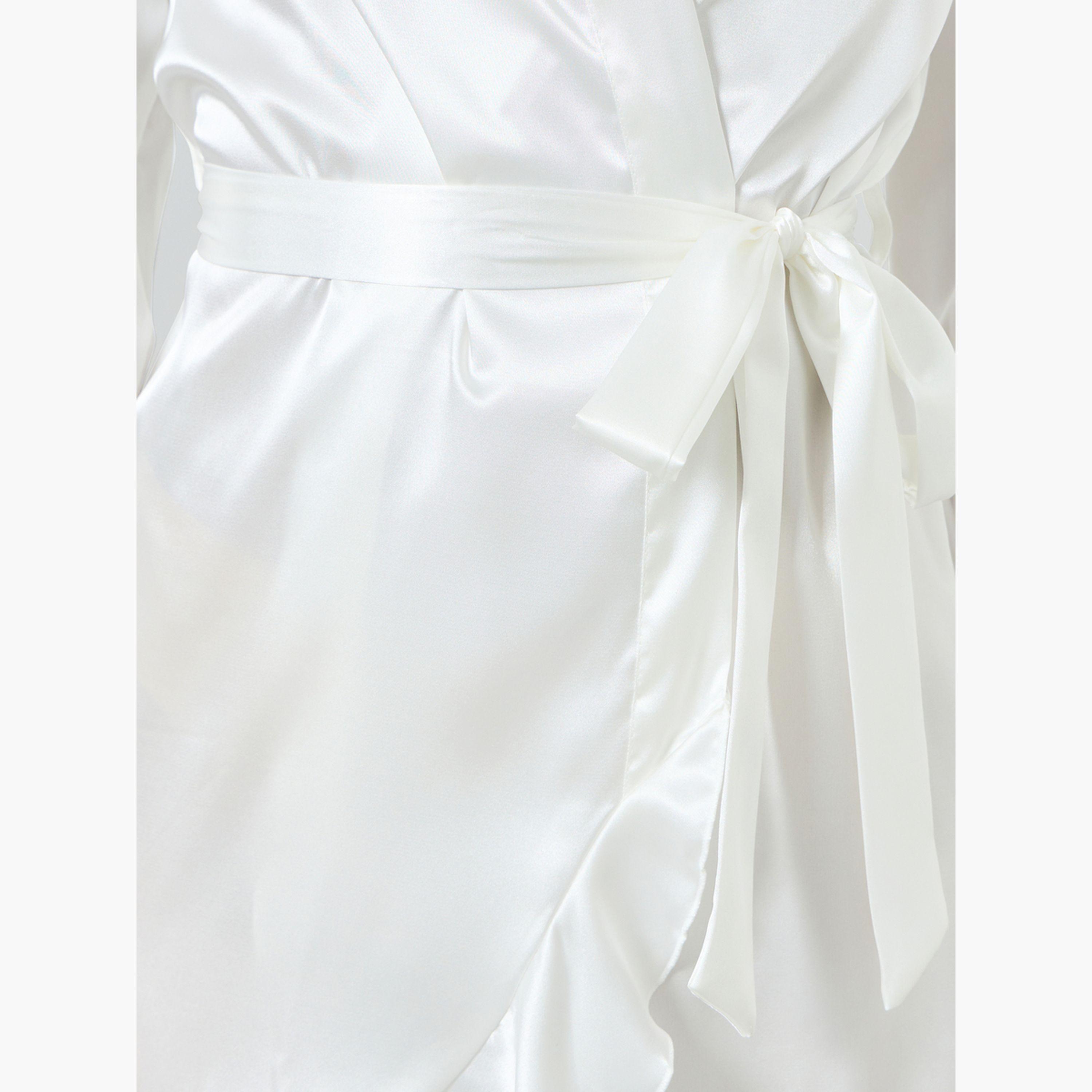 تيك تو × ستايلي - روب أبيض مزين بكشكشة ورباط للخصر-women-clothing-nightwear-robes-image-4