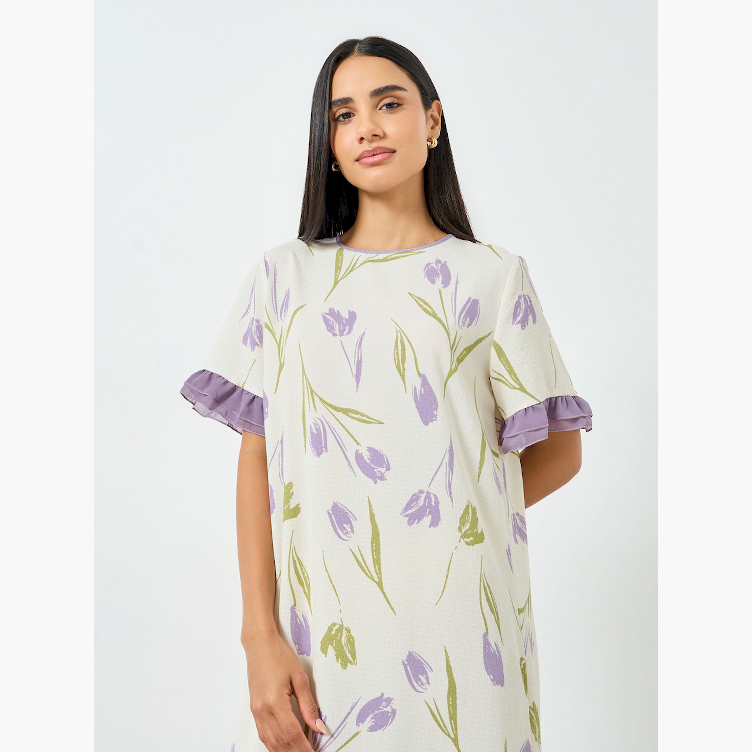 Take Two Cream Floral Print Ruffle Hem Nightdress-women-clothing-nightwear-nighties-image-3