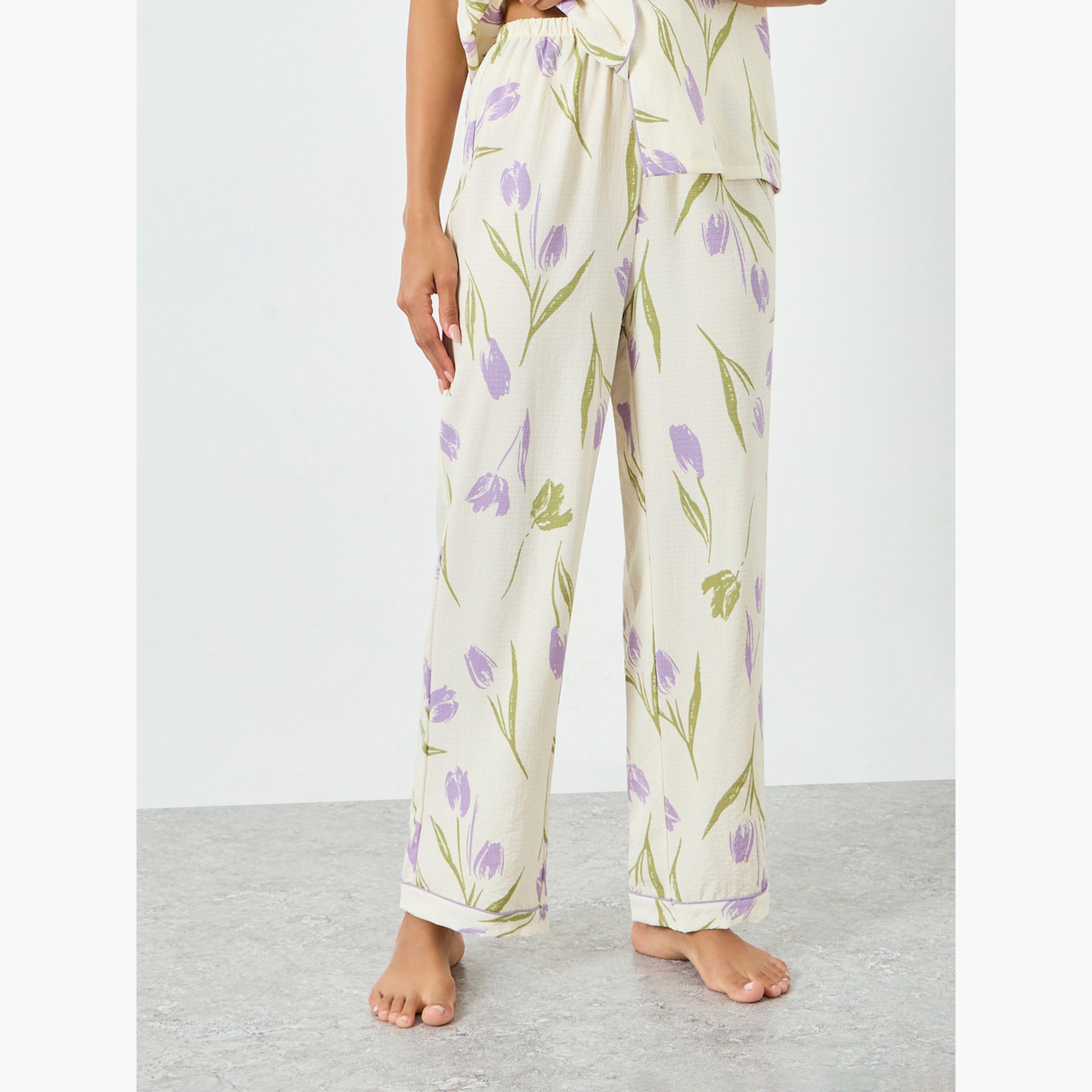 Take Two Cream Floral Print Pocket Detail Shirt and Pyjama Set-women-clothing-nightwear-pyjamas-longsets-image-5