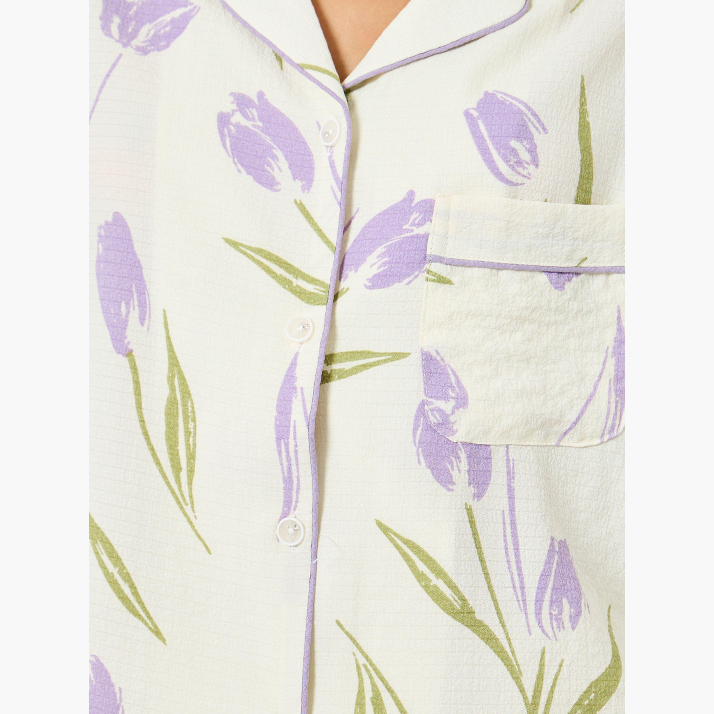 Take Two Cream Floral Print Pocket Detail Shirt and Pyjama Set-women-clothing-nightwear-pyjamas-longsets-image-6