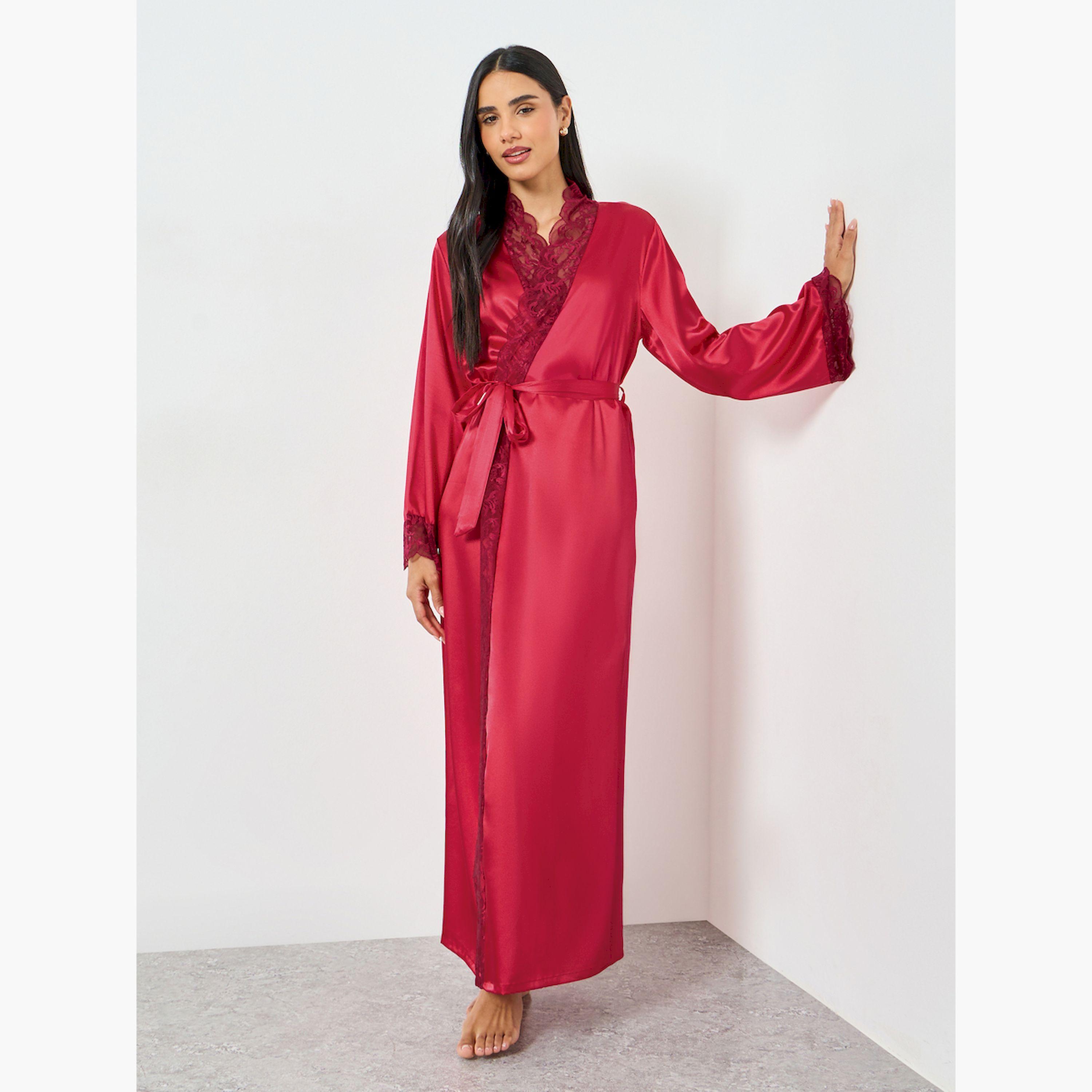 Take Two Red Lace Trim Long Sleeve Robe-women-clothing-nightwear-robes-image-1