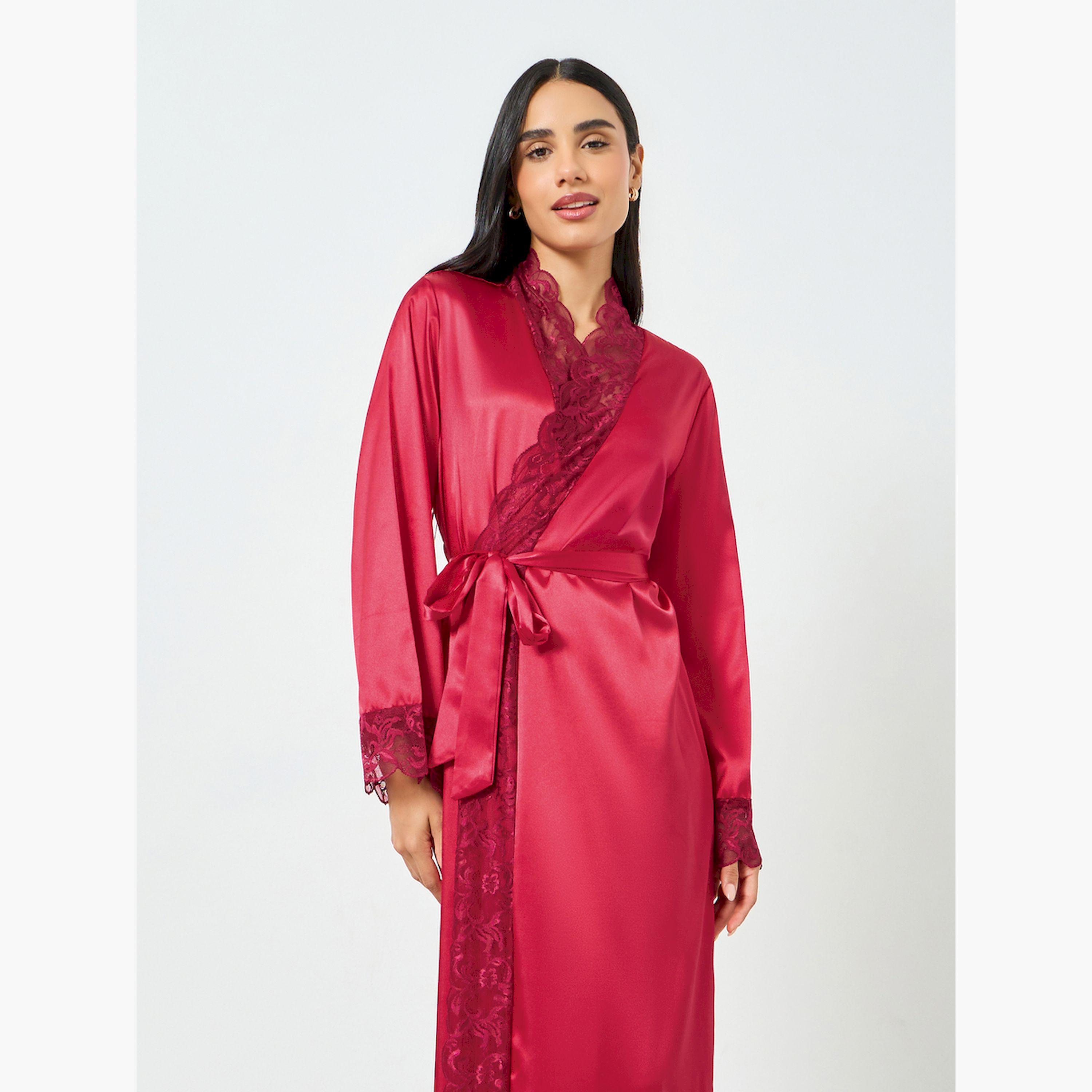 Take Two Red Lace Trim Long Sleeve Robe-women-clothing-nightwear-robes-image-2