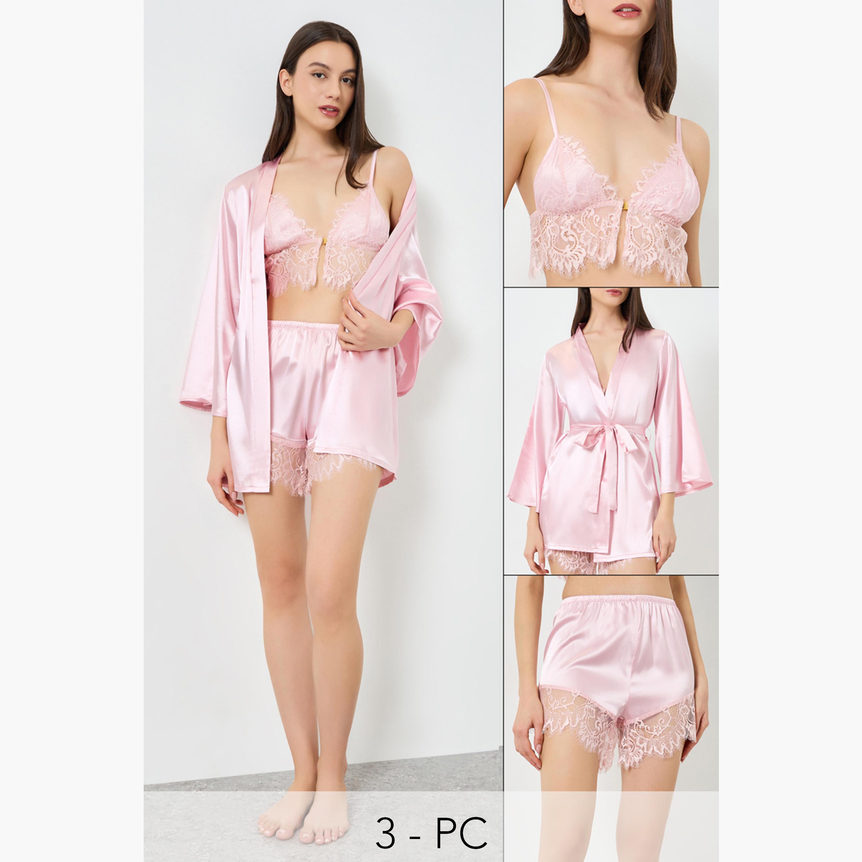 Take Two X Styli Pack of 3 - Light Pink Lace Camisole with Brief and Robe Set-women-clothing-lingerie-lingeriesets-image-1