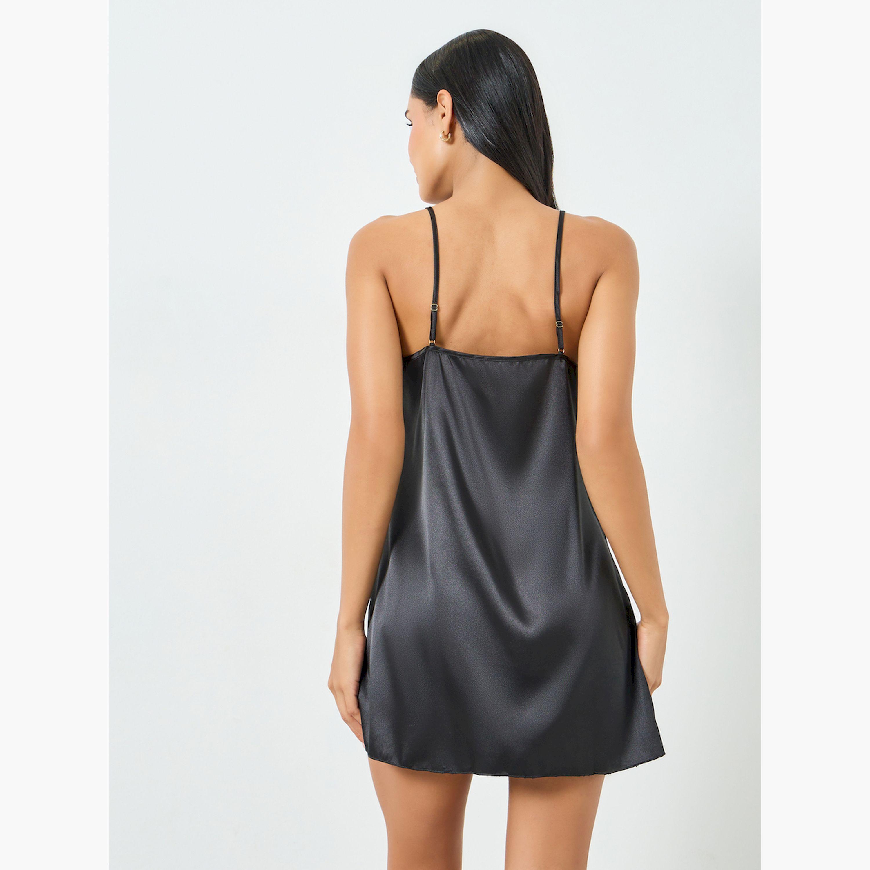 Take Two Black Lace Trim Robe and Slip Dress Set-women-clothing-nightwear-robes-image-4