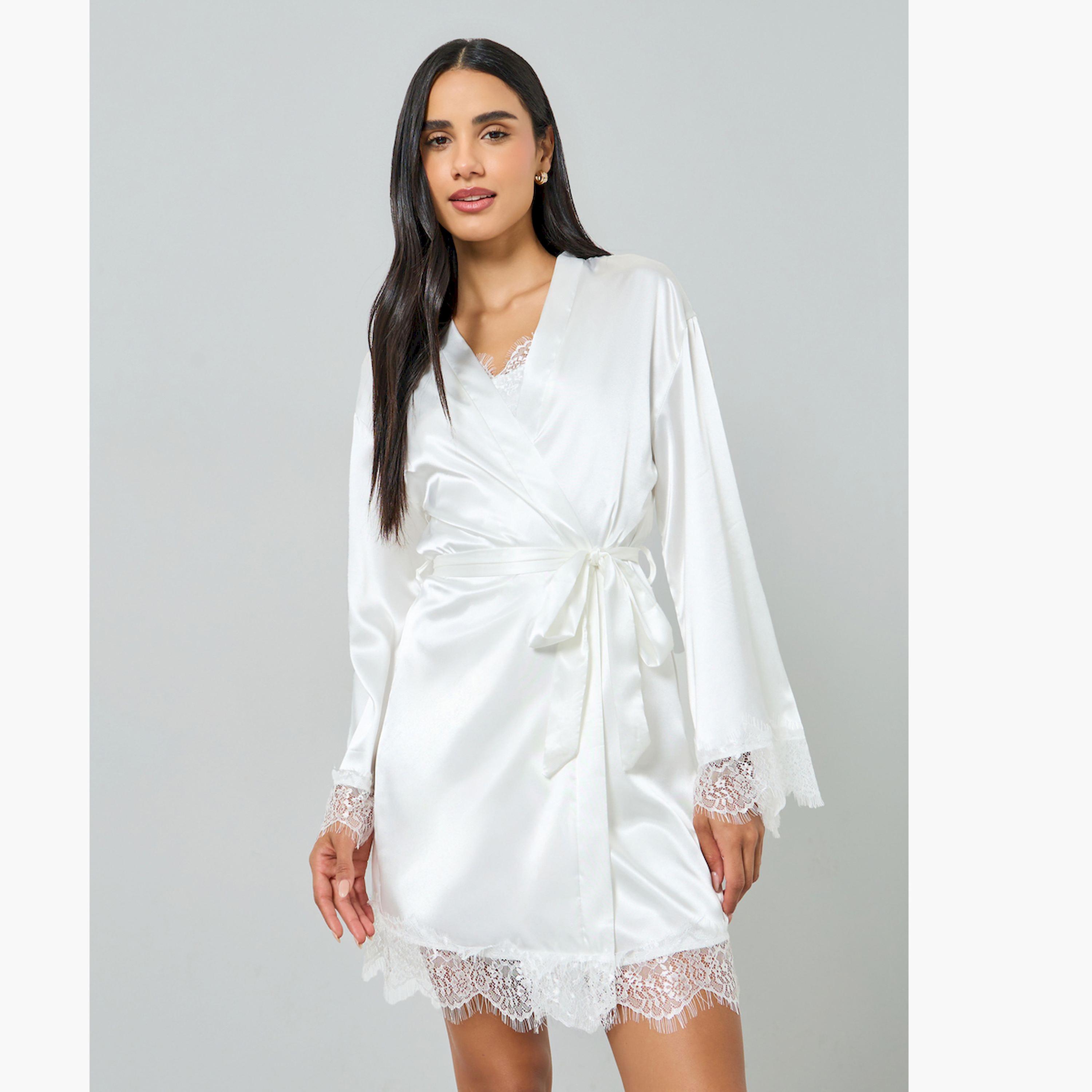 Take Two White Lace Trim Robe and Slip Dress Set-women-clothing-nightwear-robes-image-1