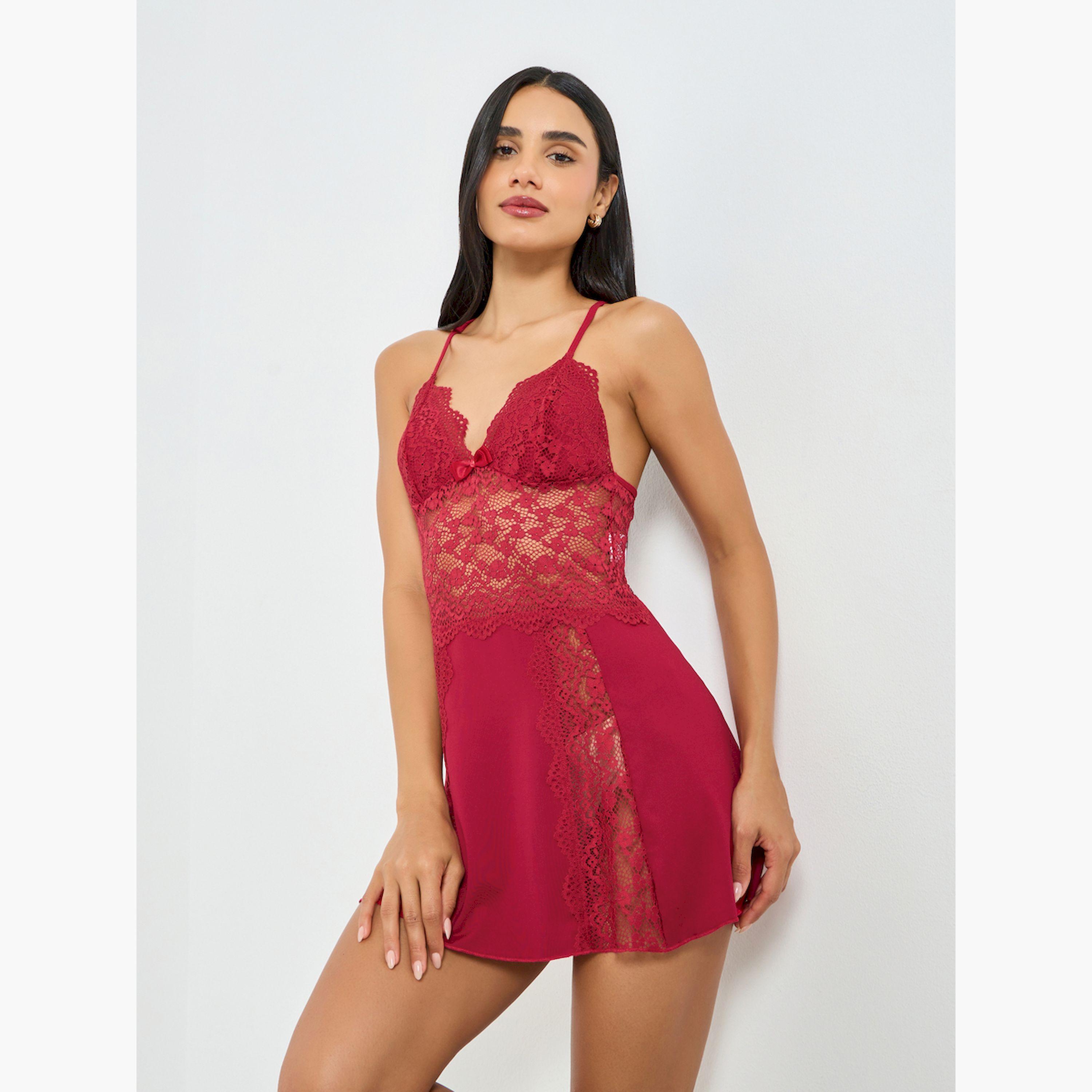 طقم روب وقميص نوم بتفاصيل دانتيل-women-clothing-nightwear-robes-image-2