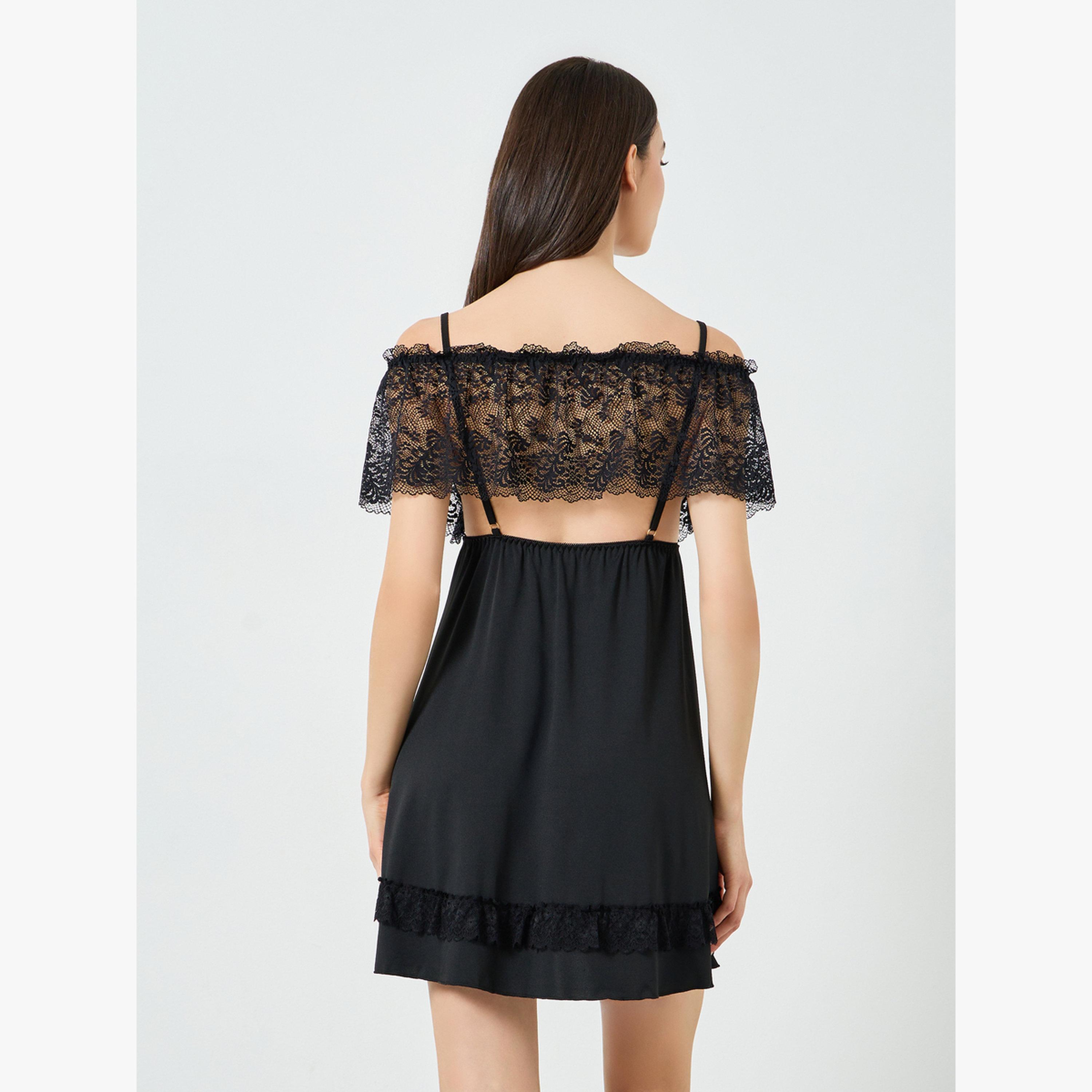 Take Two Black Lace Trim Slip Dress-women-clothing-nightwear-nighties-image-2