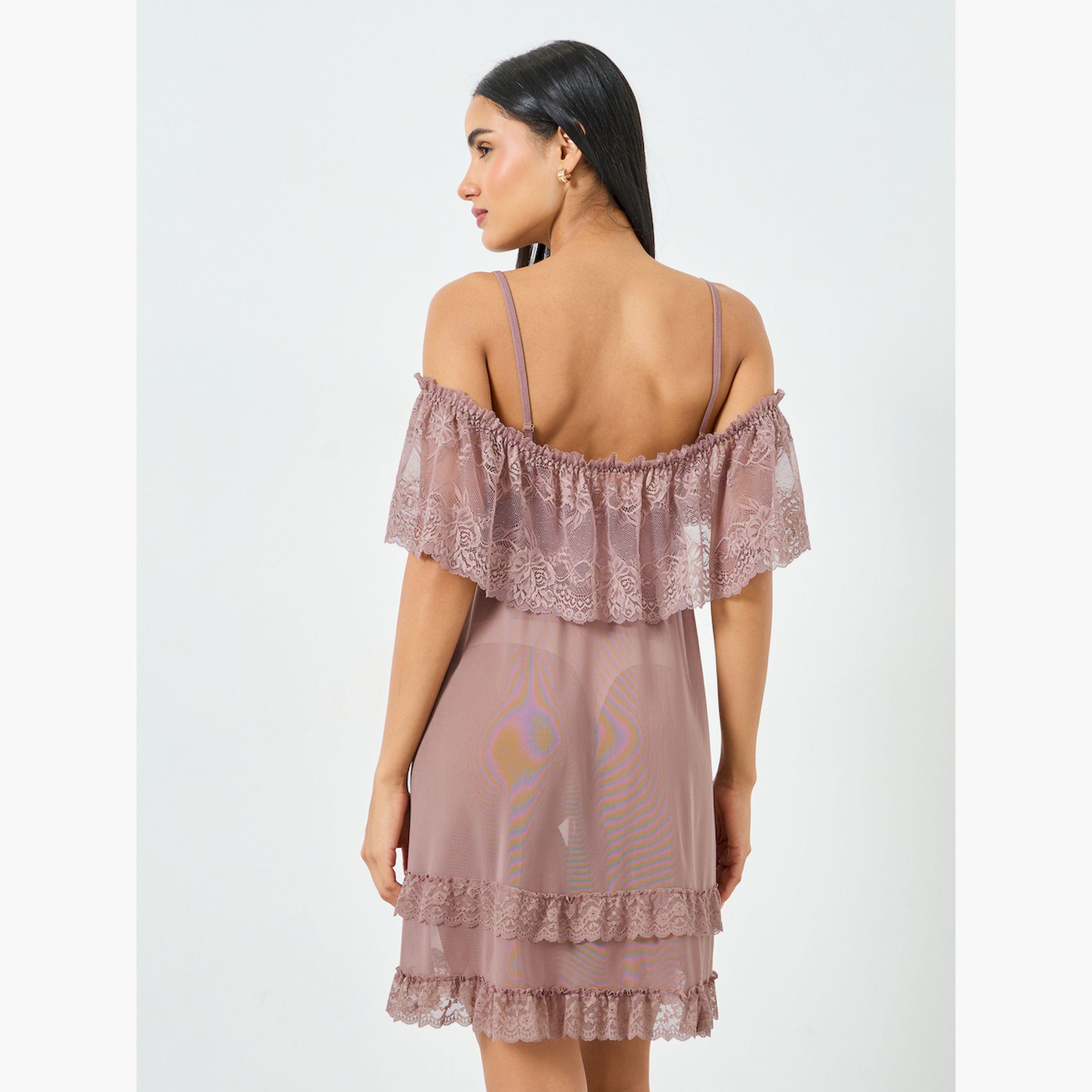 Take Two Brown Ruffle Lace Hem Slip Dress-women-clothing-nightwear-nighties-image-3