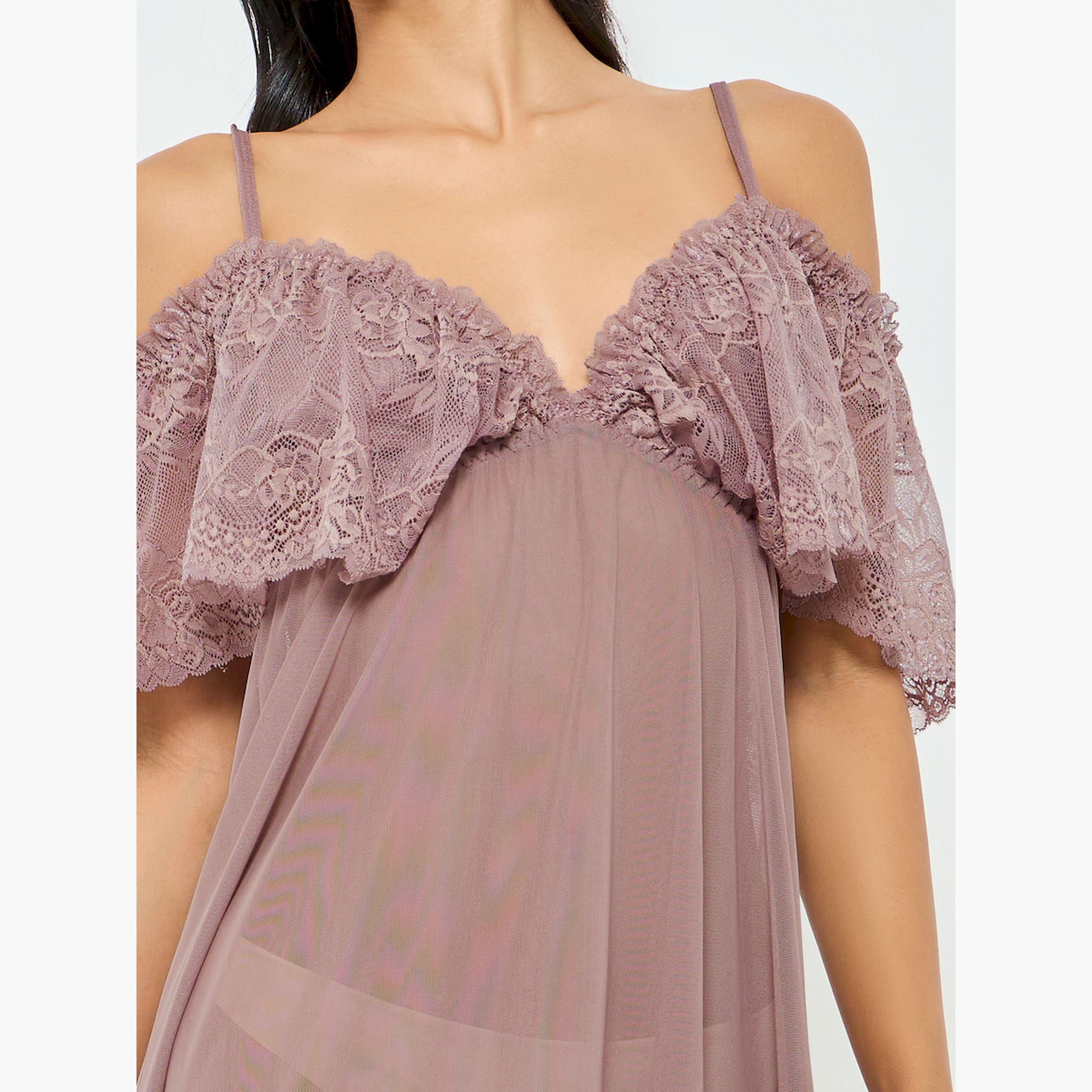 Take Two Brown Ruffle Lace Hem Slip Dress-women-clothing-nightwear-nighties-image-4
