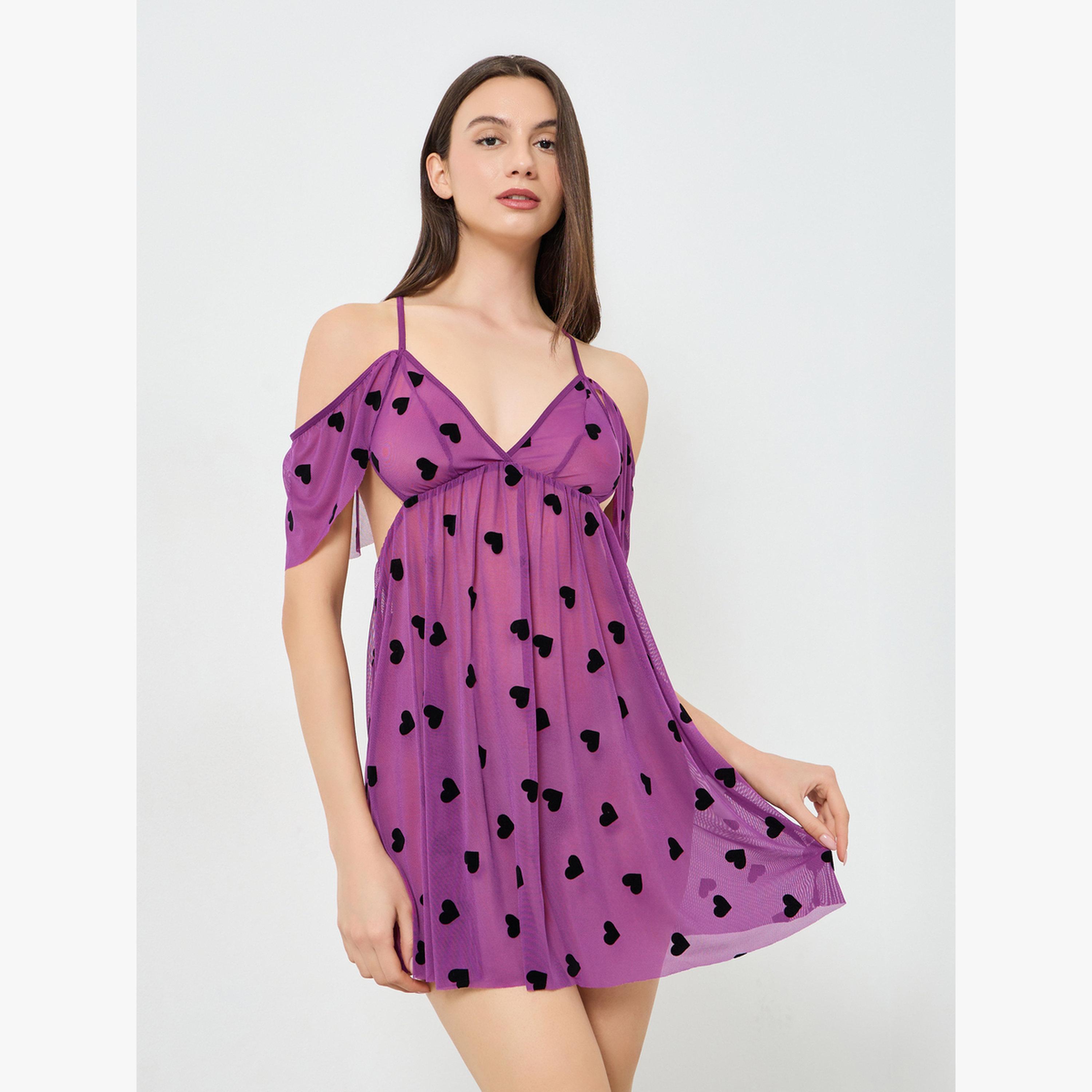 بابيدول بطبعة قلب مخملية-women-clothing-lingerie-babydollsandbodysuits-image-1