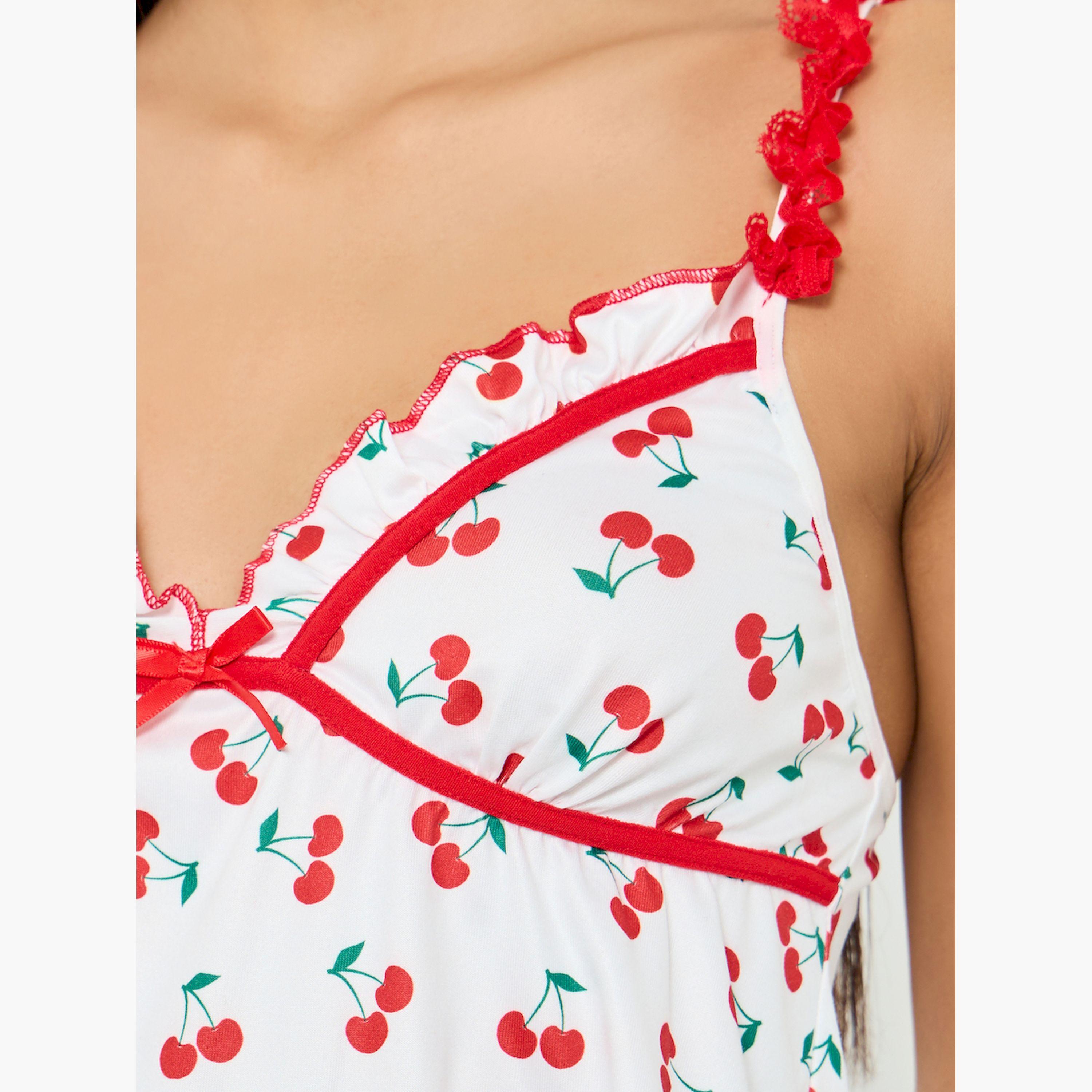 مجموعة من شورت وبلوزة كامي بطبعة كرز وحافة بكشكش-women-clothing-lingerie-lingeriesets-image-6