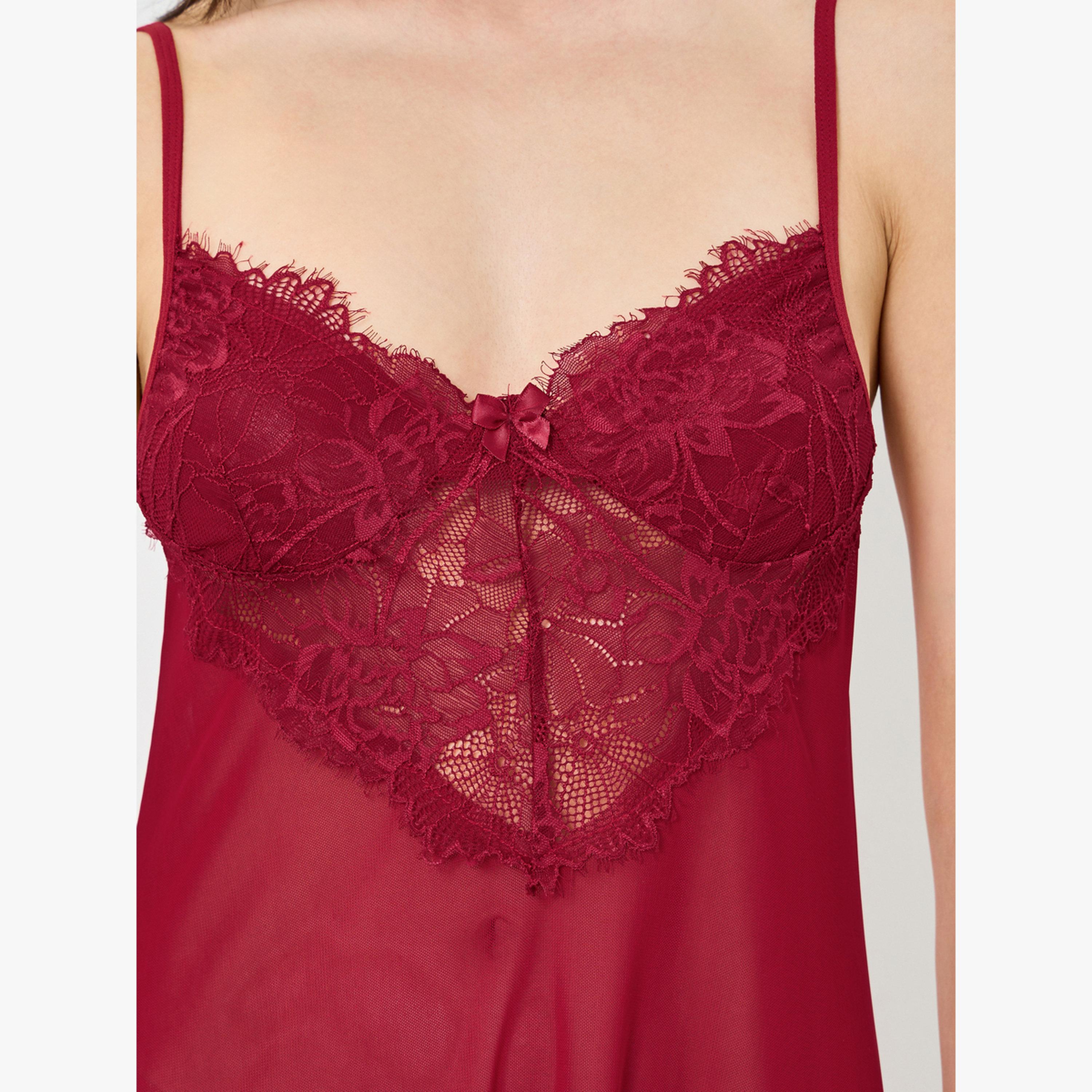 Take Two Burgundy Lace Slip Dress and Robe Set-women-clothing-nightwear-robes-image-5