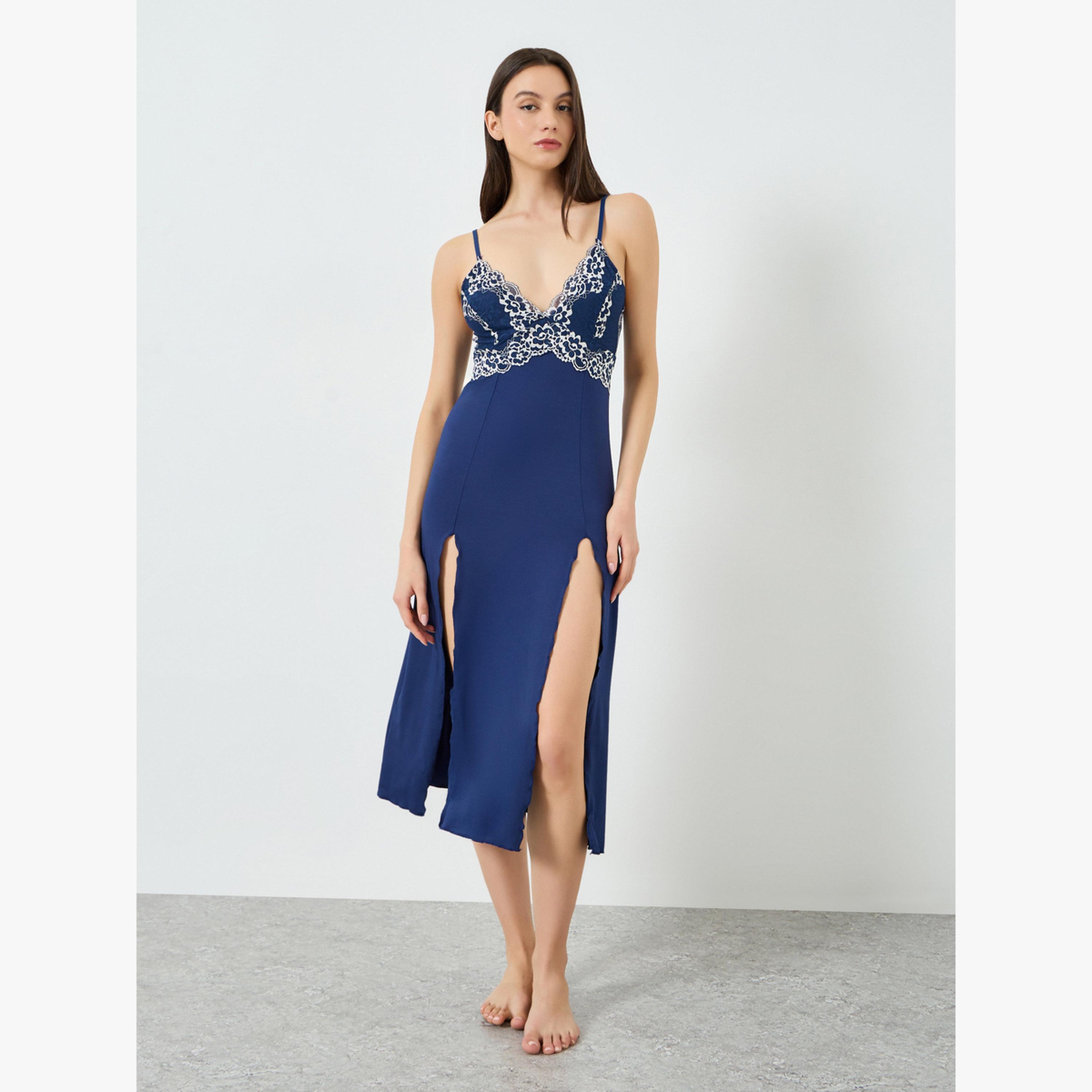 Take Two Navy Blue Lace Slip Dress-women-clothing-nightwear-nighties-image-2