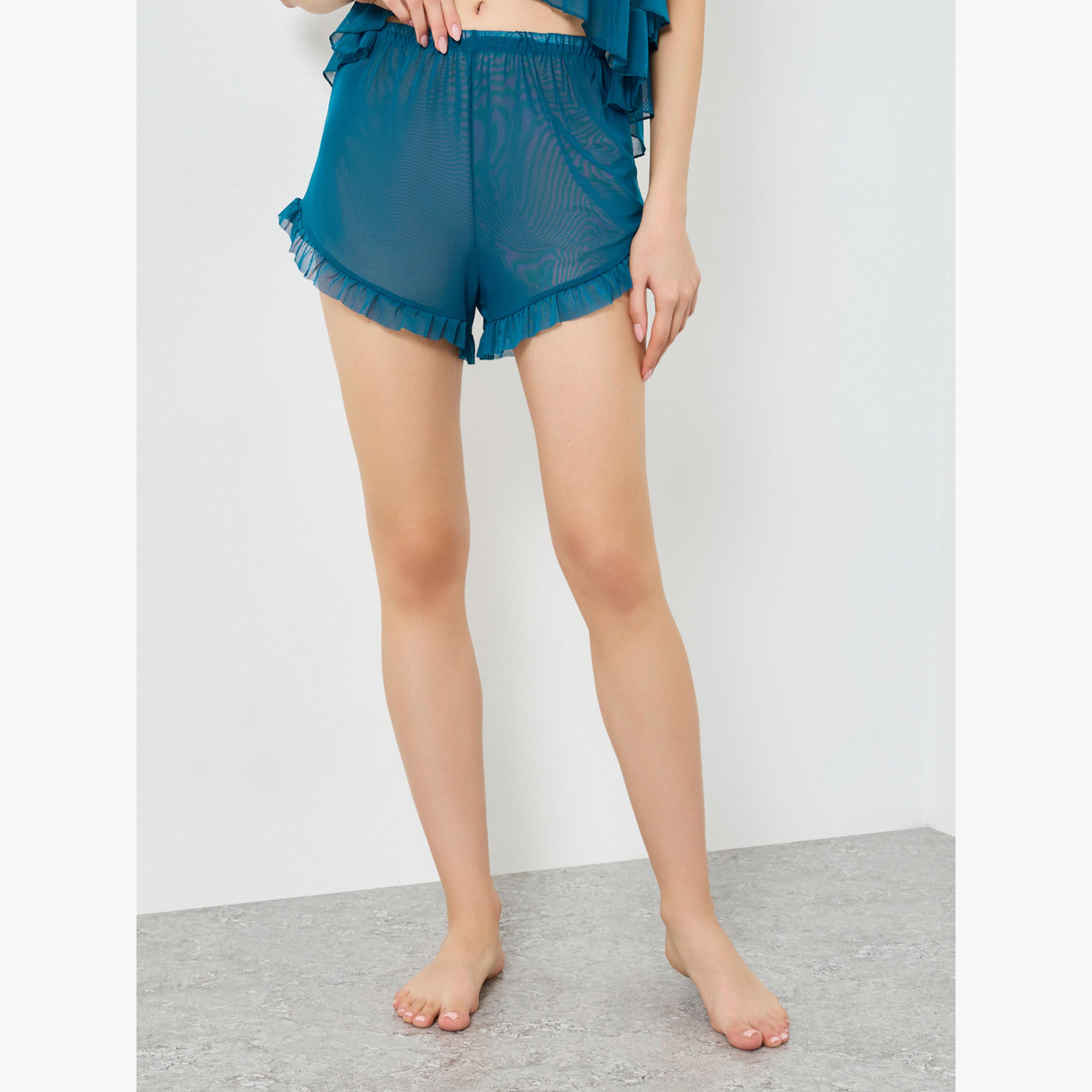 Take Two Pack of 3 - Ruffle Hem Detail Mesh Camisole with Shorts and Robe Set-women-clothing-lingerie-lingeriesets-image-5