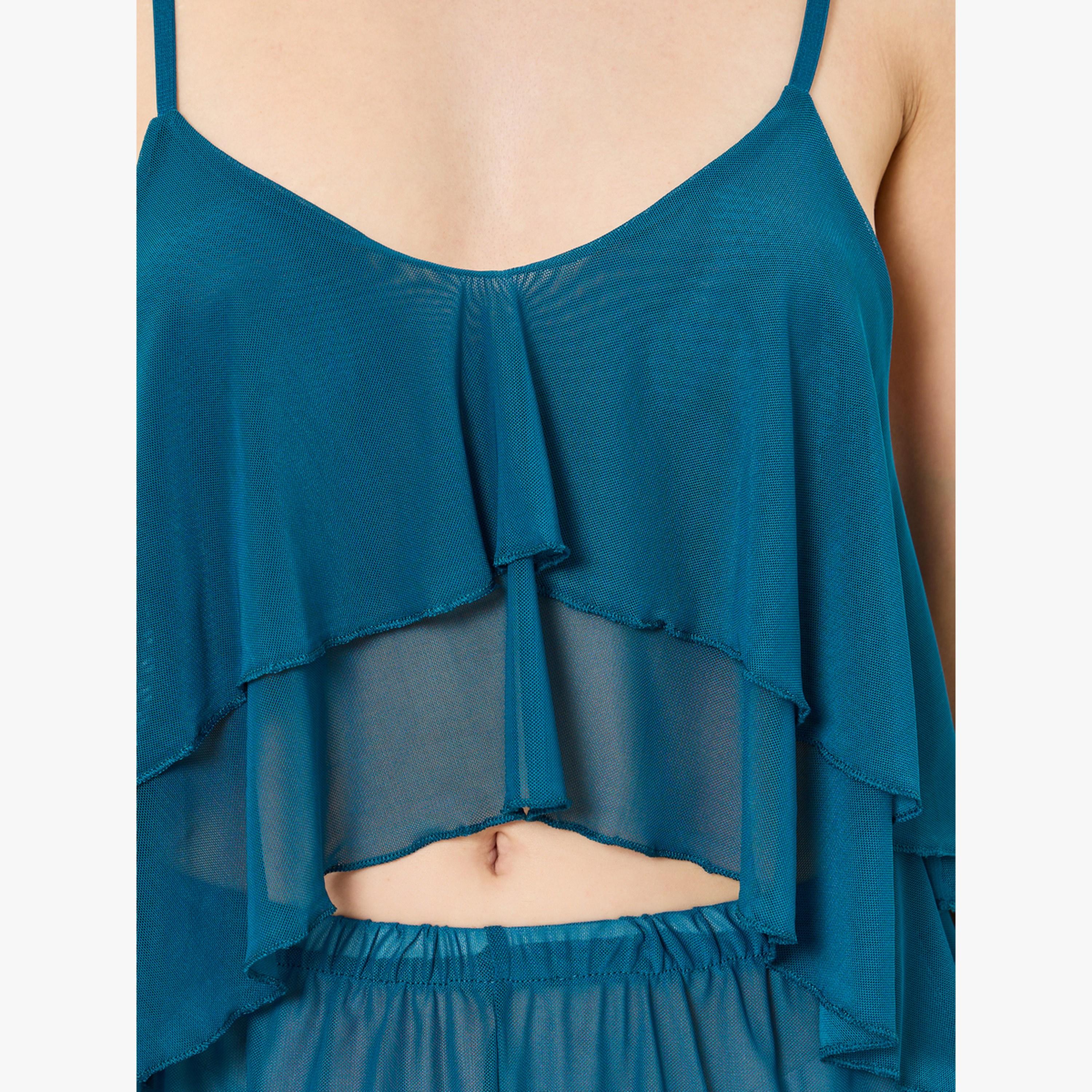Take Two Pack of 3 - Ruffle Hem Detail Mesh Camisole with Shorts and Robe Set-women-clothing-lingerie-lingeriesets-image-6