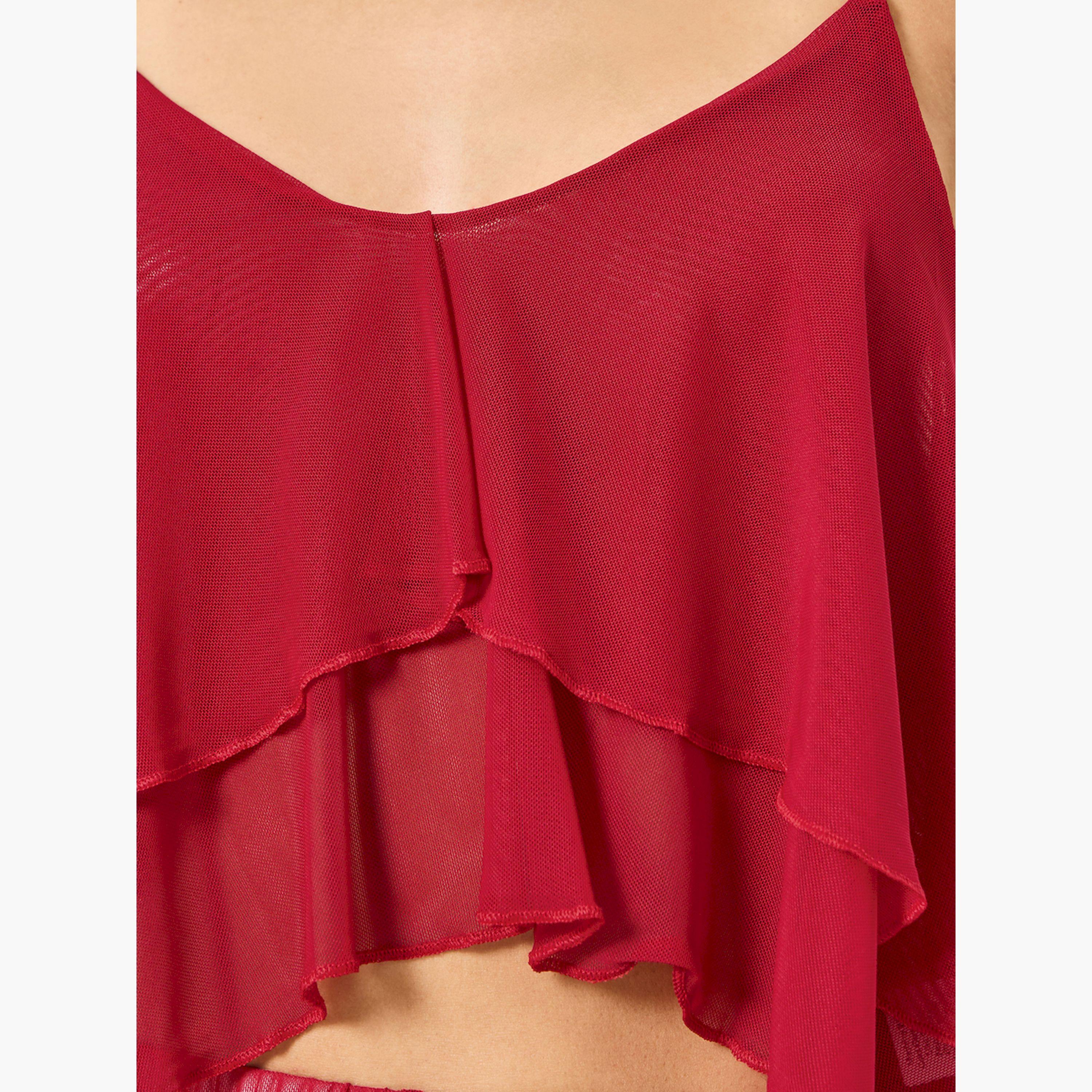 طقم من 3 قطع - مجموعة من روب وشورت وبلوزة كامي بملمس شبكي وحافة بكشكش-women-clothing-lingerie-lingeriesets-image-6
