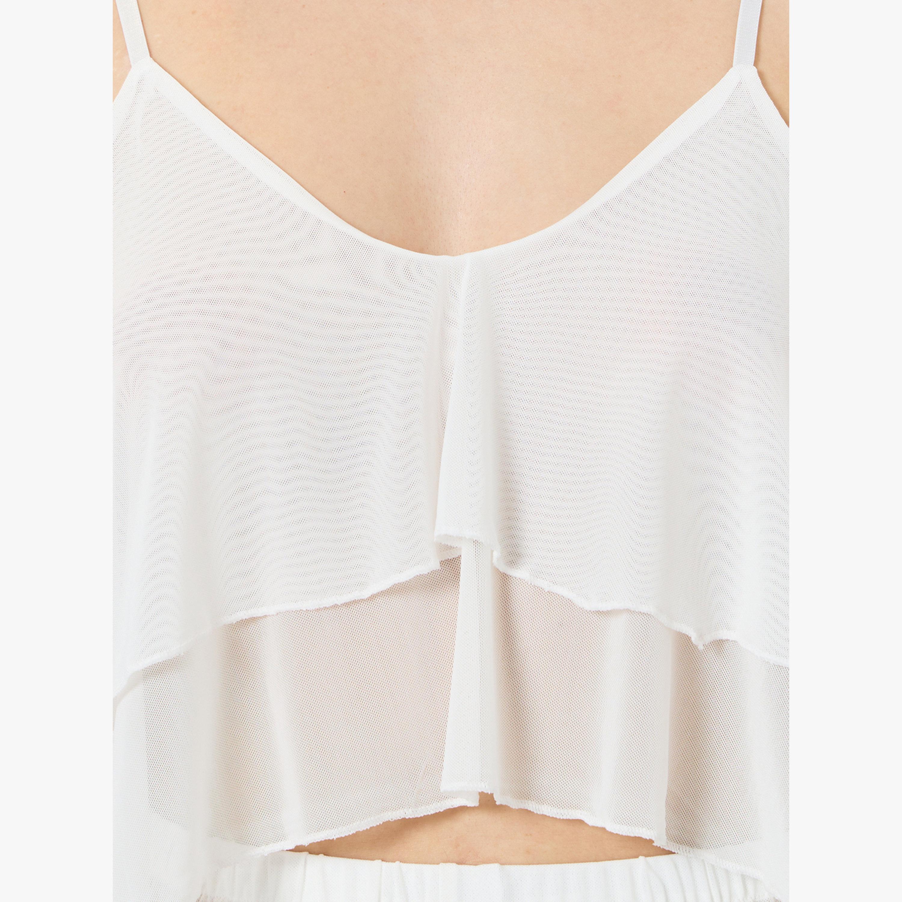 Take Two Pack of 3 - Ruffle Hem Detail Mesh Camisole with Shorts and Robe Set-women-clothing-lingerie-lingeriesets-image-6
