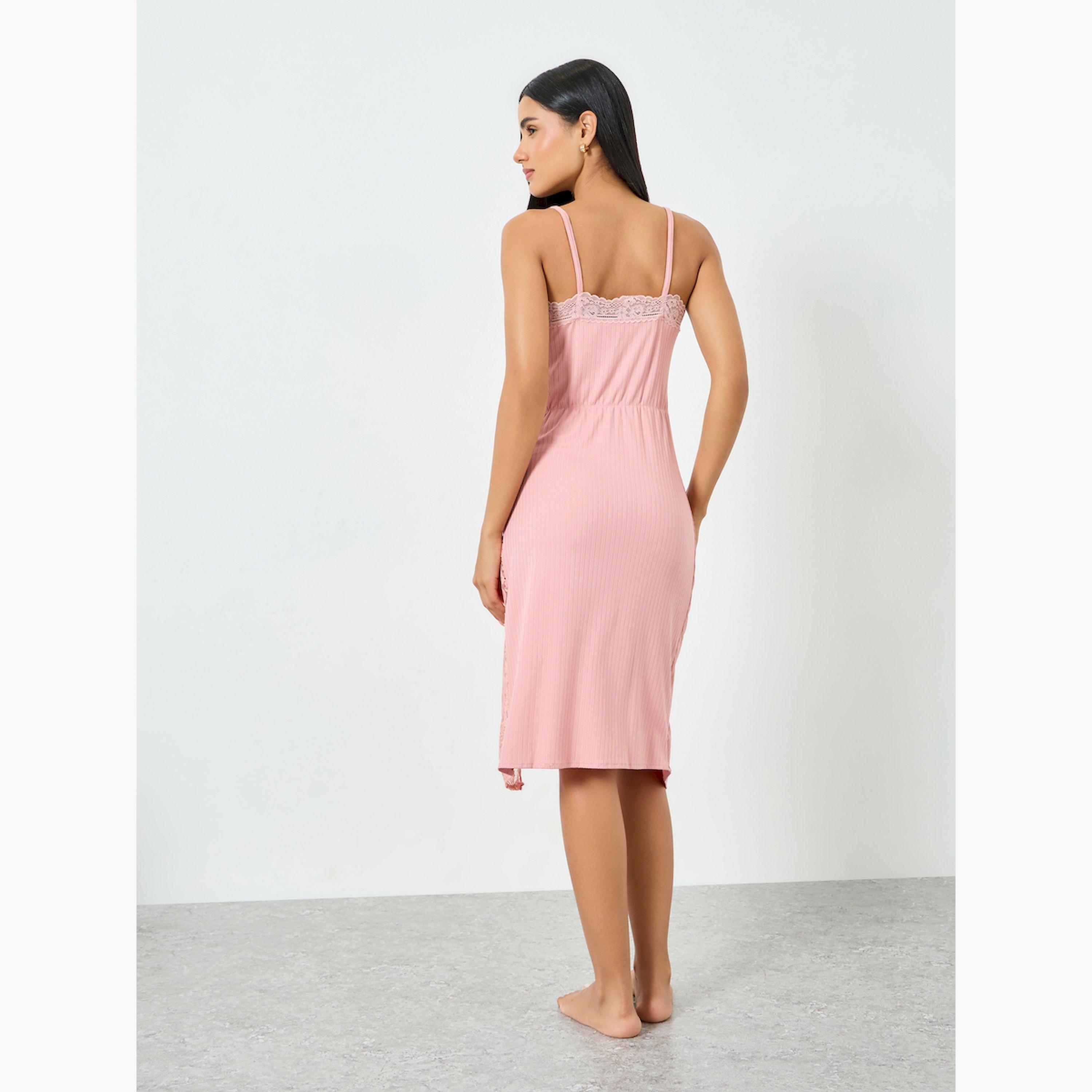Take Two Light Pink Lace Trim Slip Dress with Slit Hem-women-clothing-lingerie-babydollsandbodysuits-image-6
