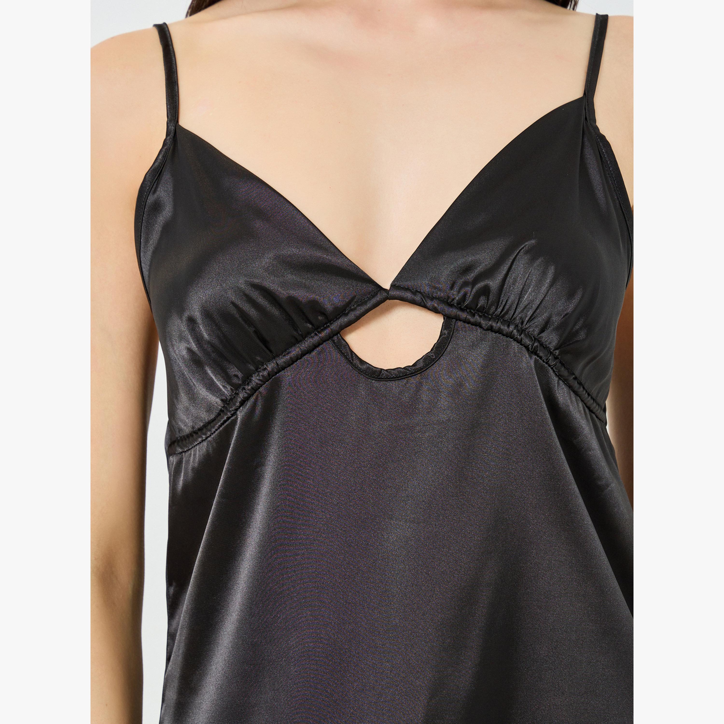 فستان لانجري ساتان بياقة متباينة-women-clothing-nightwear-nighties-image-3