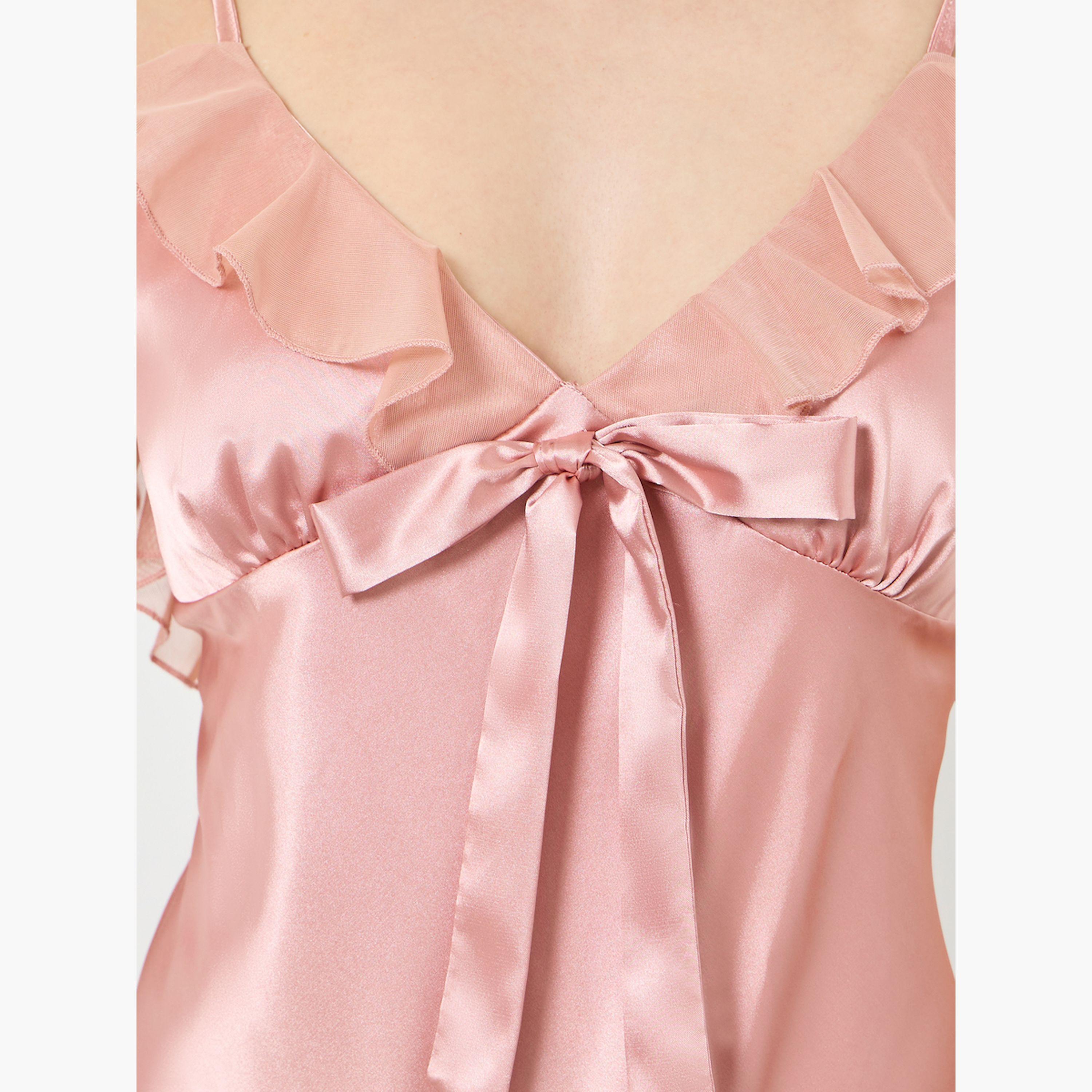 طقم من قميص نوم كامي ساتان بحافة مكشكشة مع روب-women-clothing-nightwear-robes-image-6