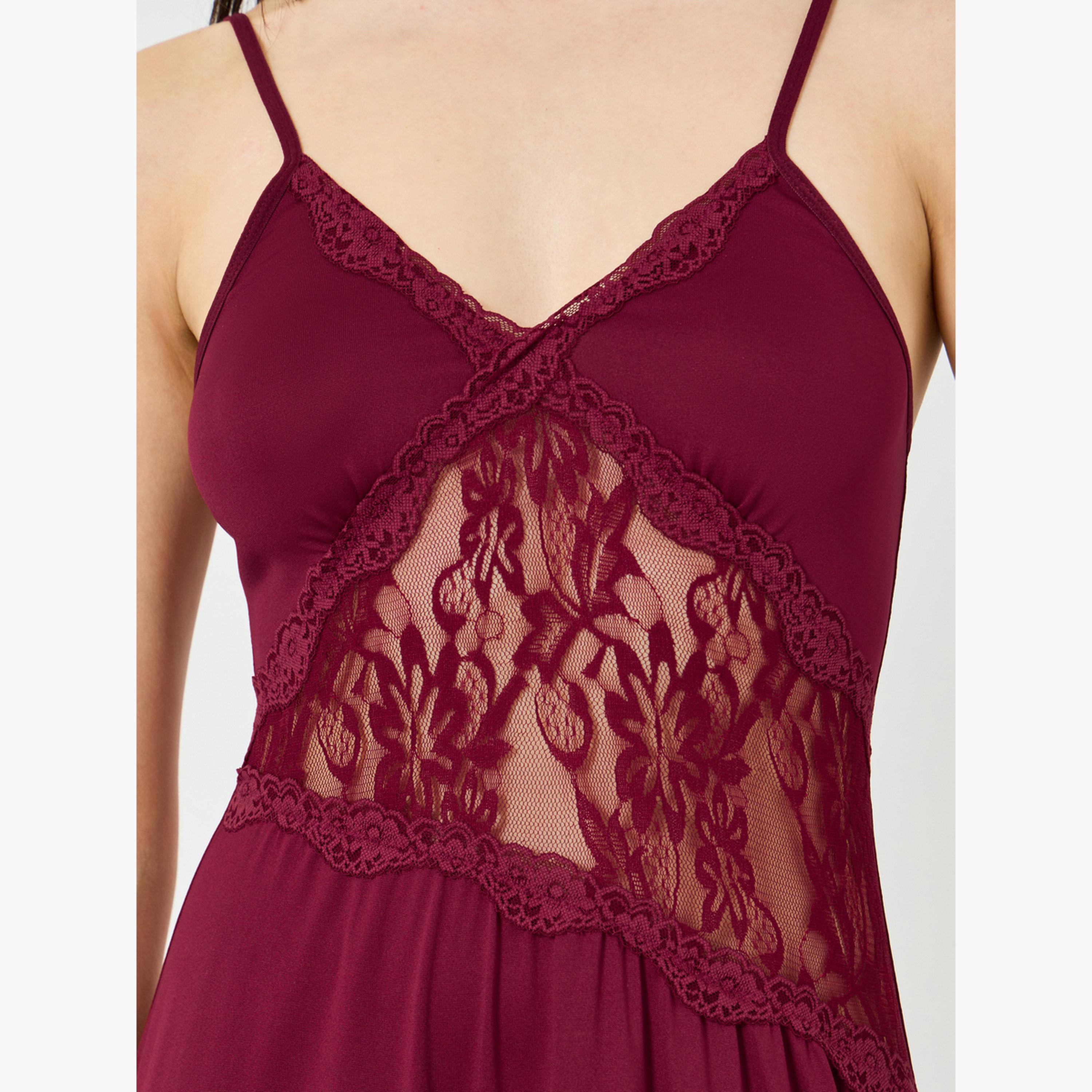 فستان لانجري غير متماثل بتفاصيل دانتيل-women-clothing-nightwear-nighties-image-3