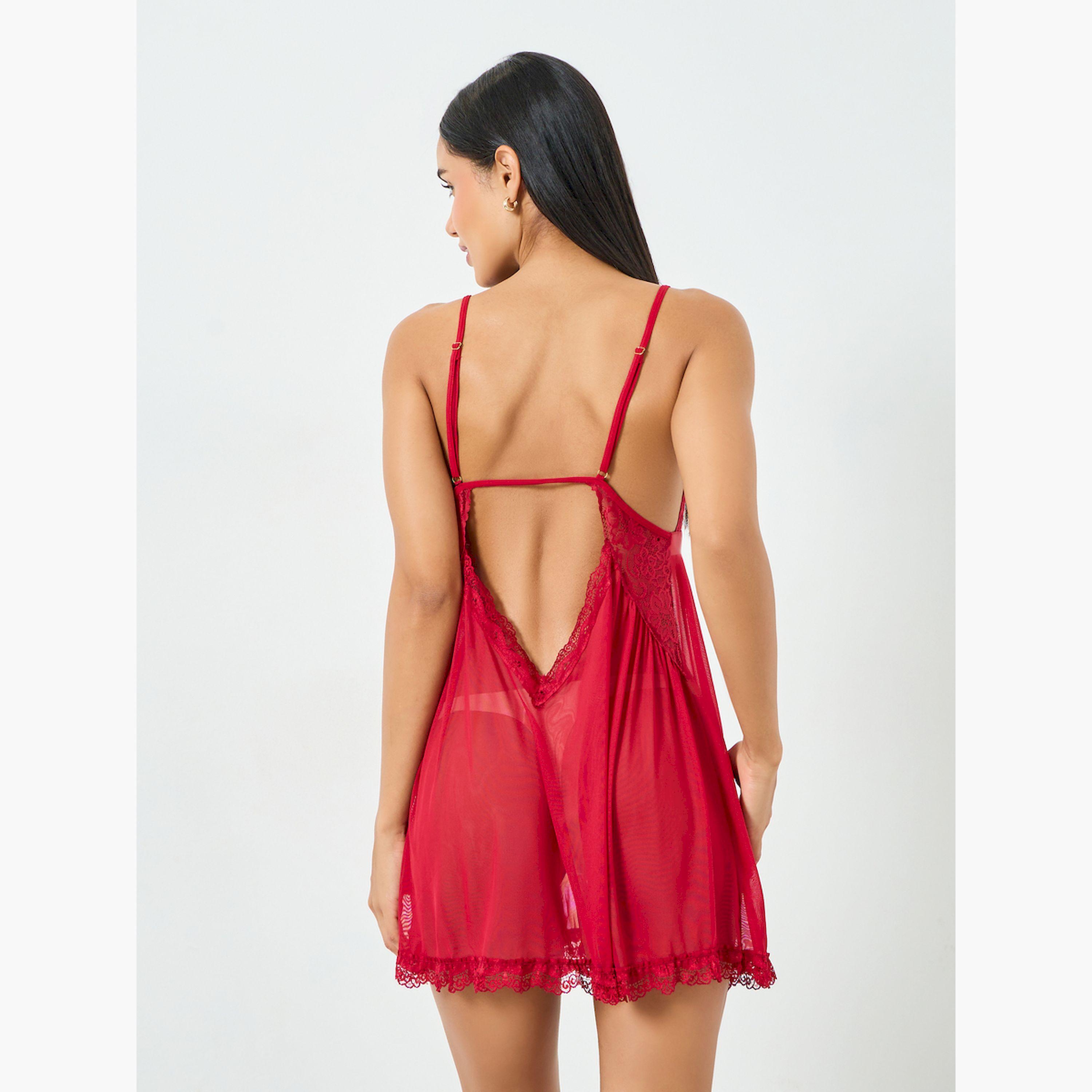قميص نوم بتفاصيل دانتيل وفيونكة-women-clothing-nightwear-nighties-image-3